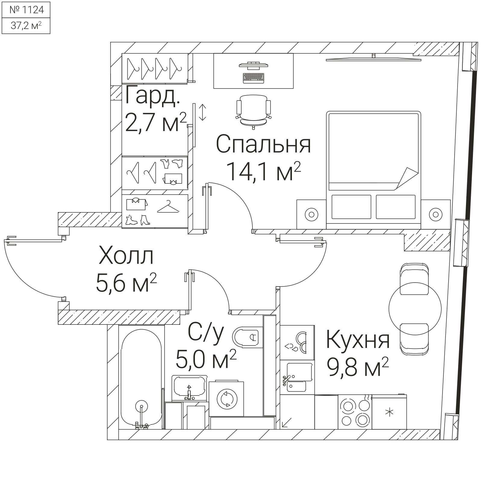 Официальная планировка SEZAR FUTURE, 37,2 м²