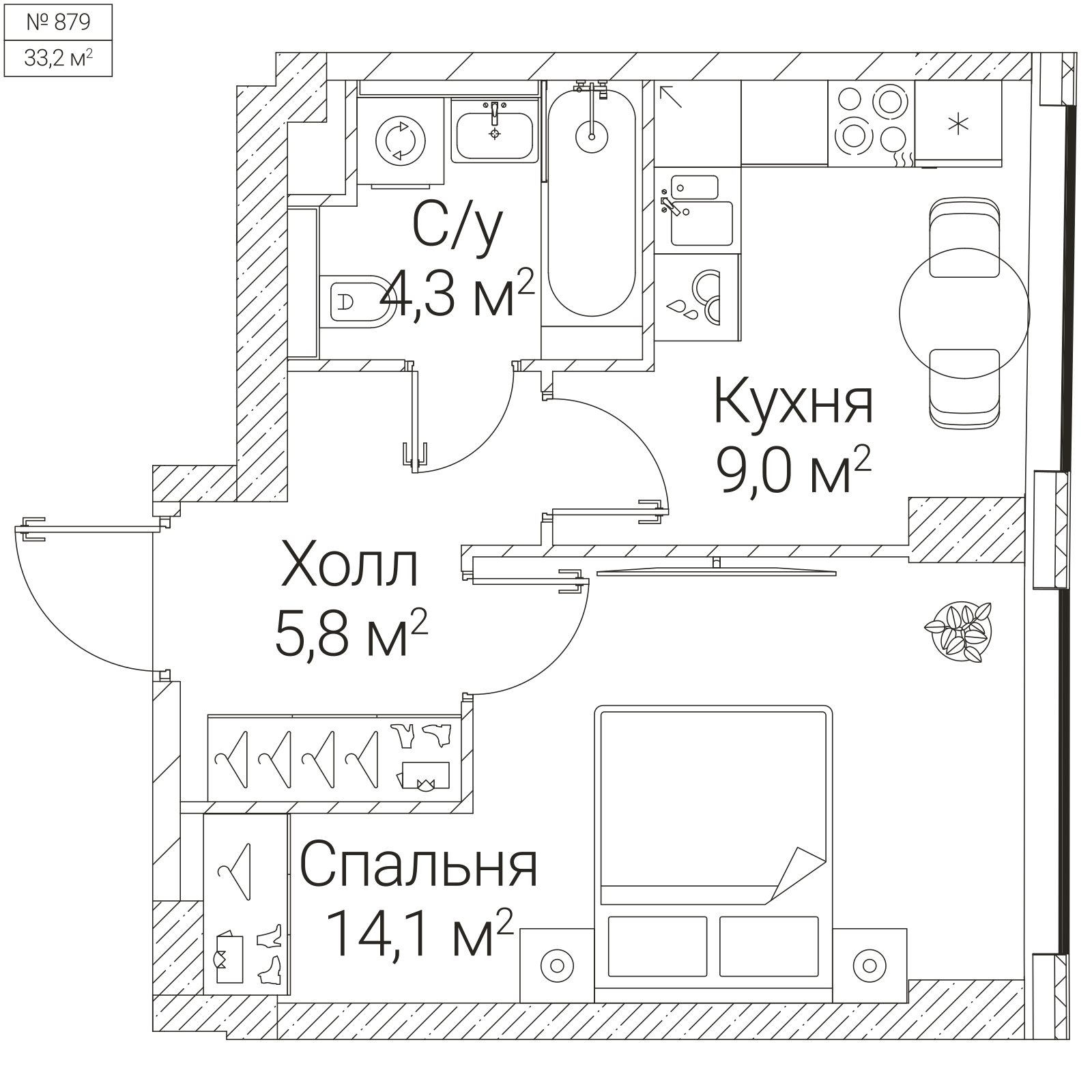 Официальная планировка SEZAR FUTURE, 33,2 м²