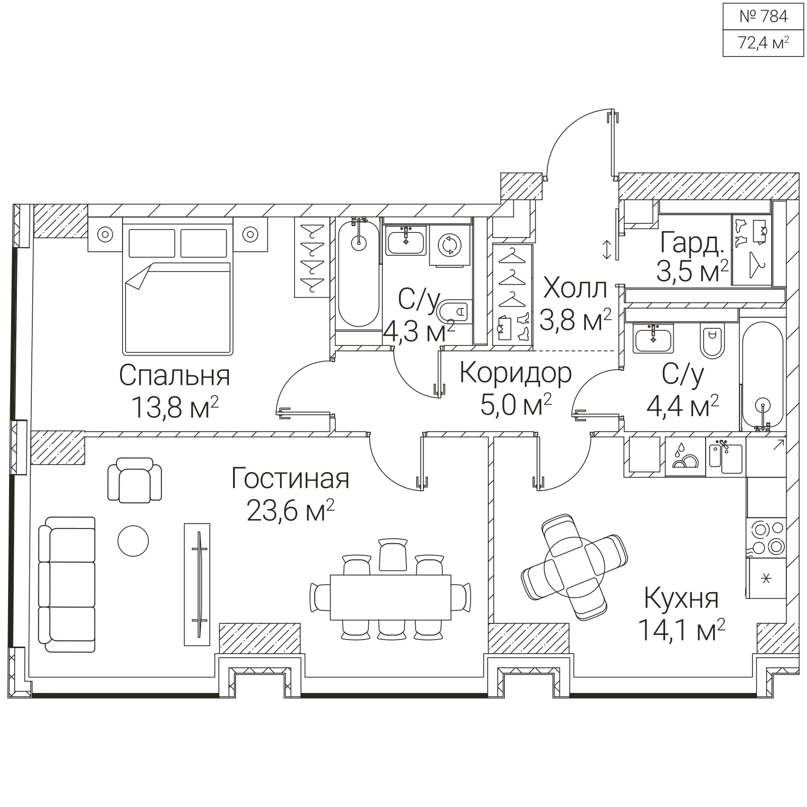 Официальная планировка SEZAR FUTURE, 72,4 м²