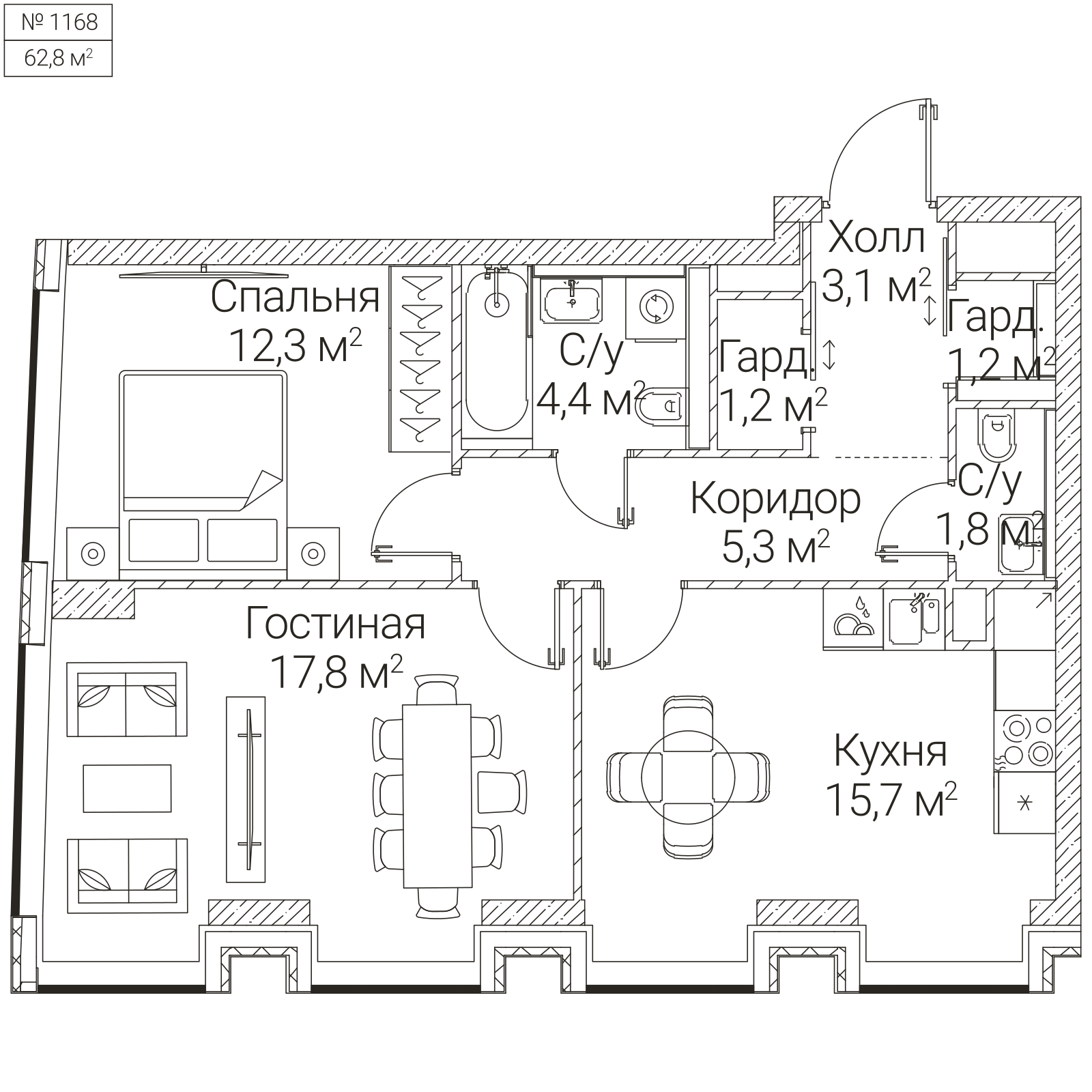 Официальная планировка SEZAR FUTURE, 62,8 м²