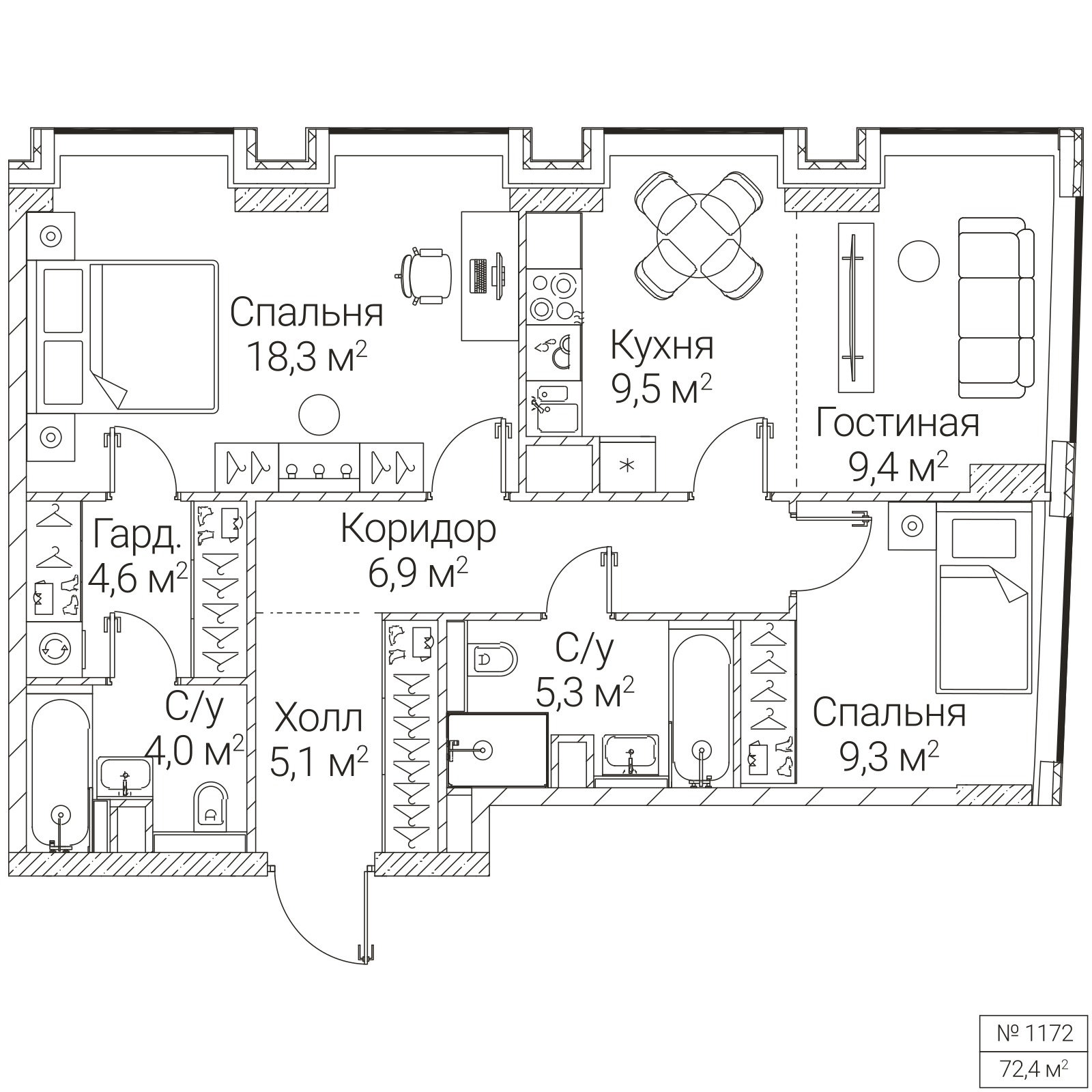 Официальная планировка SEZAR FUTURE, 72,4 м²