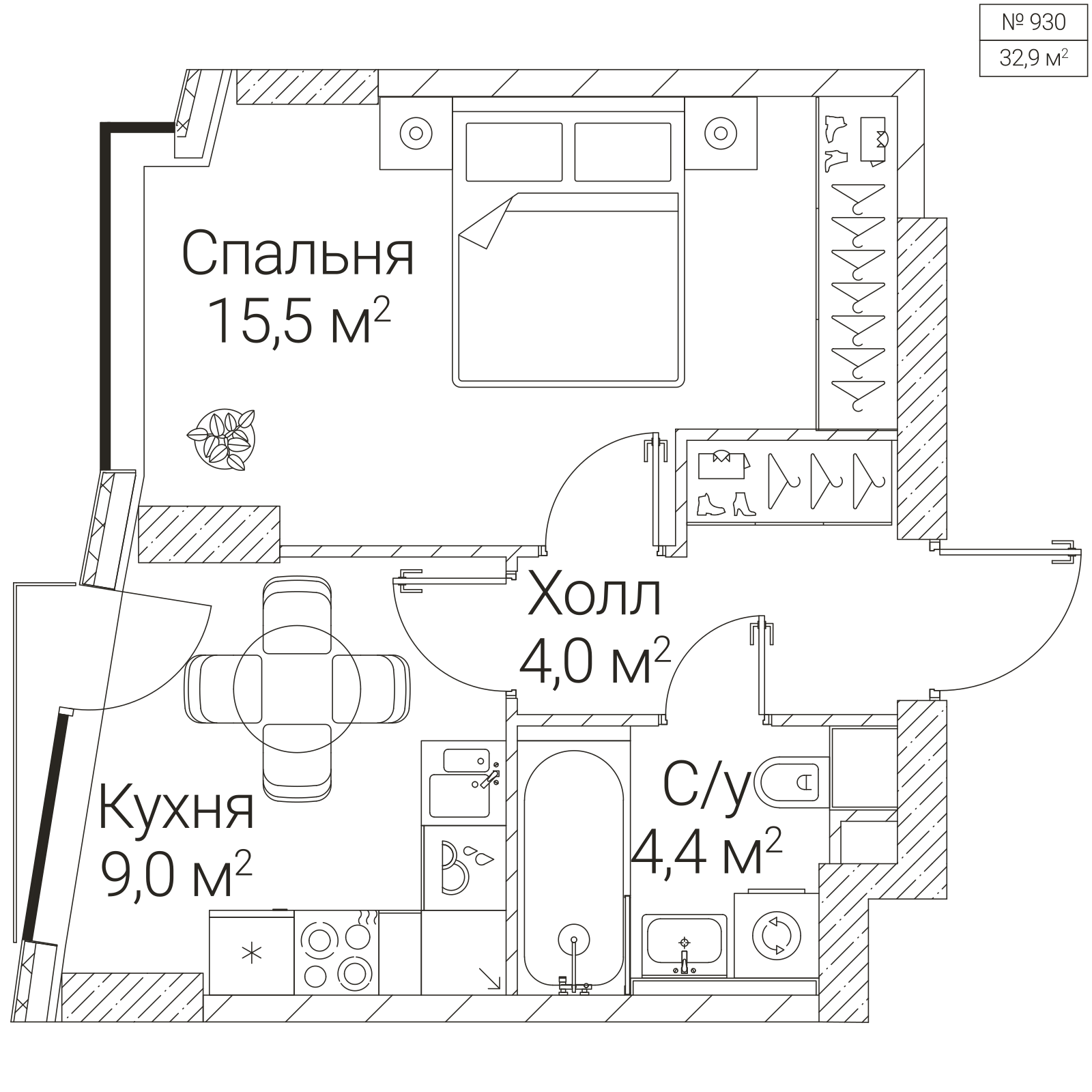 Официальная планировка SEZAR FUTURE, 32,9 м²