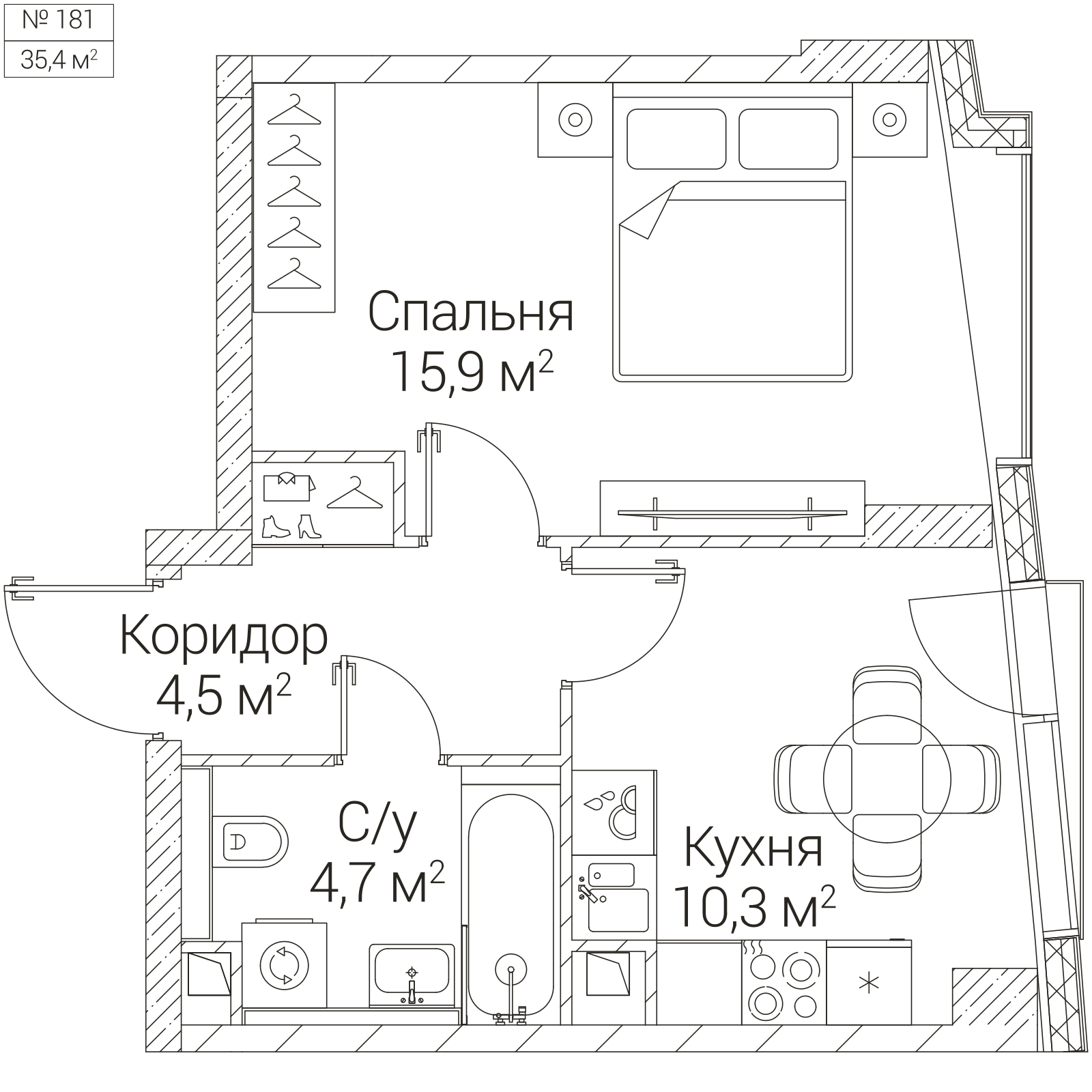 Официальная планировка SEZAR FUTURE, 35,4 м²