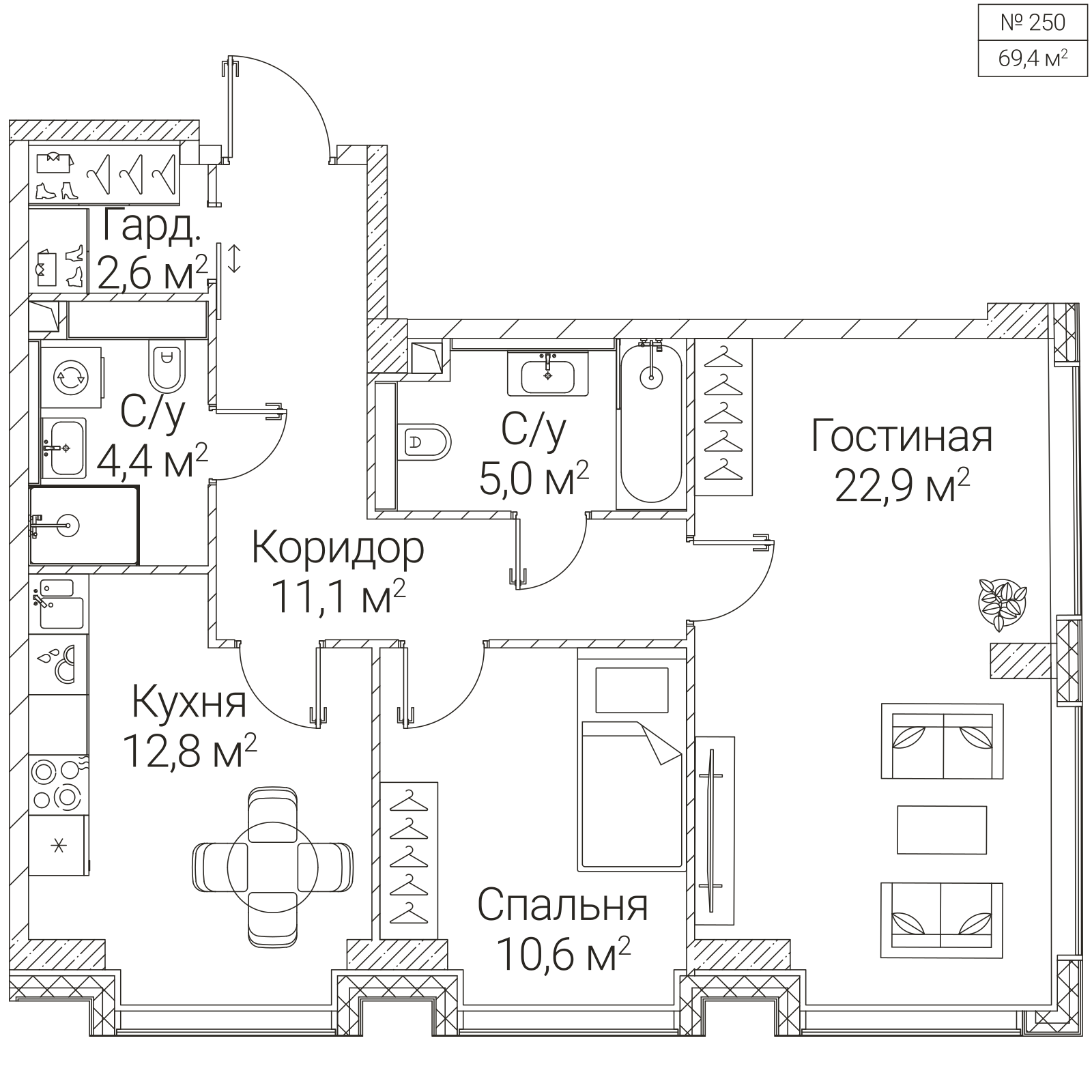 Официальная планировка SEZAR FUTURE, 69,4 м²