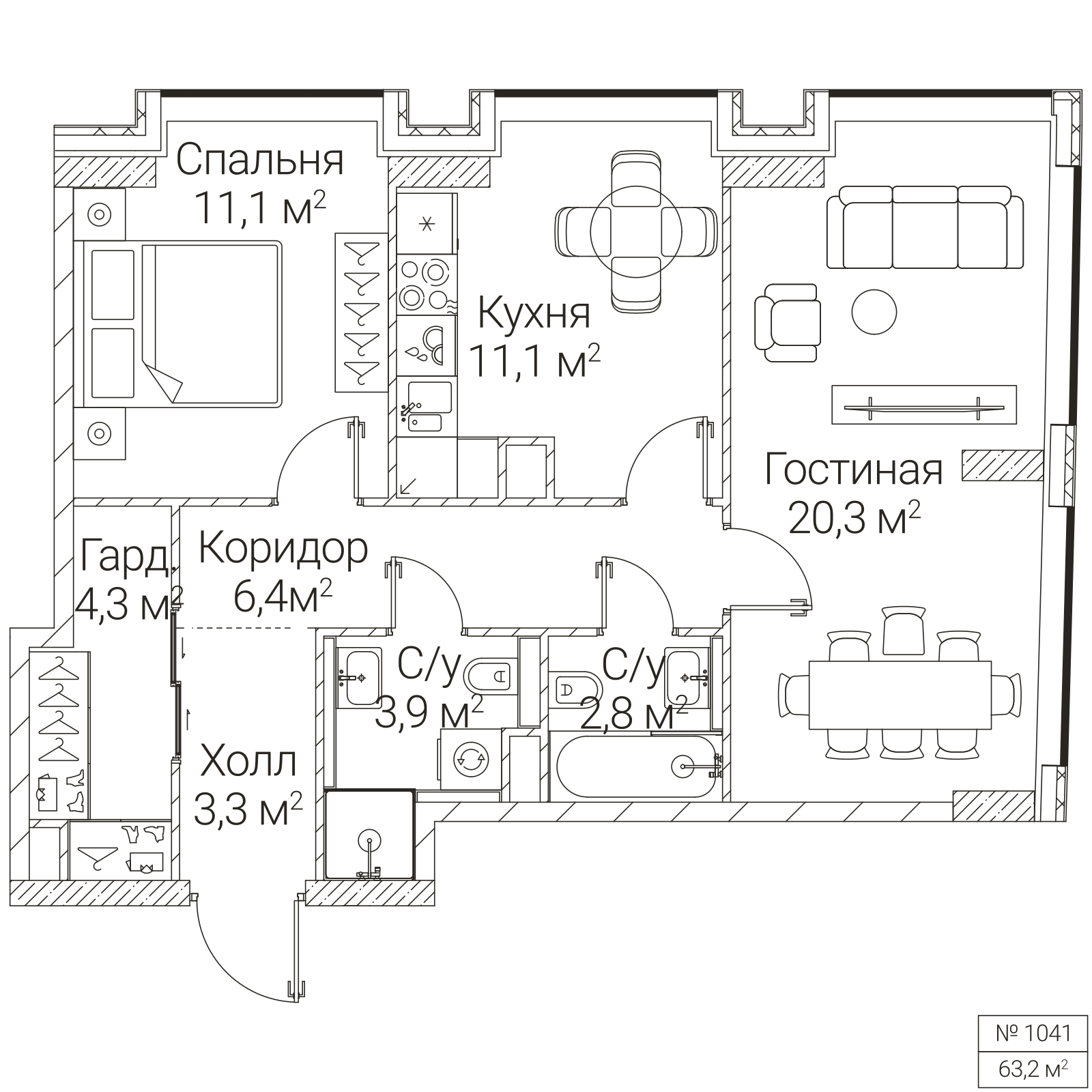 Официальная планировка SEZAR FUTURE, 63,2 м²