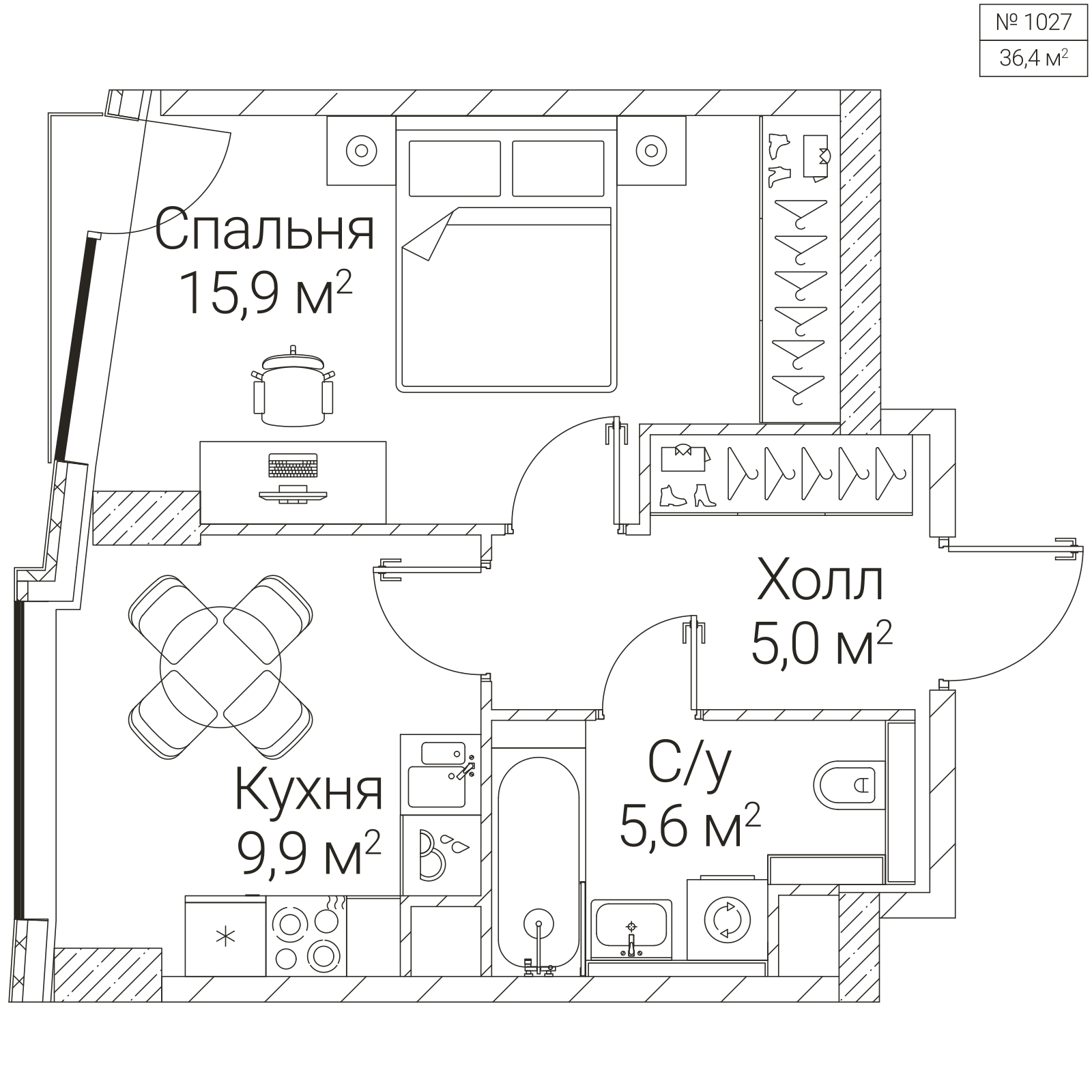 Официальная планировка SEZAR FUTURE, 36,4 м²