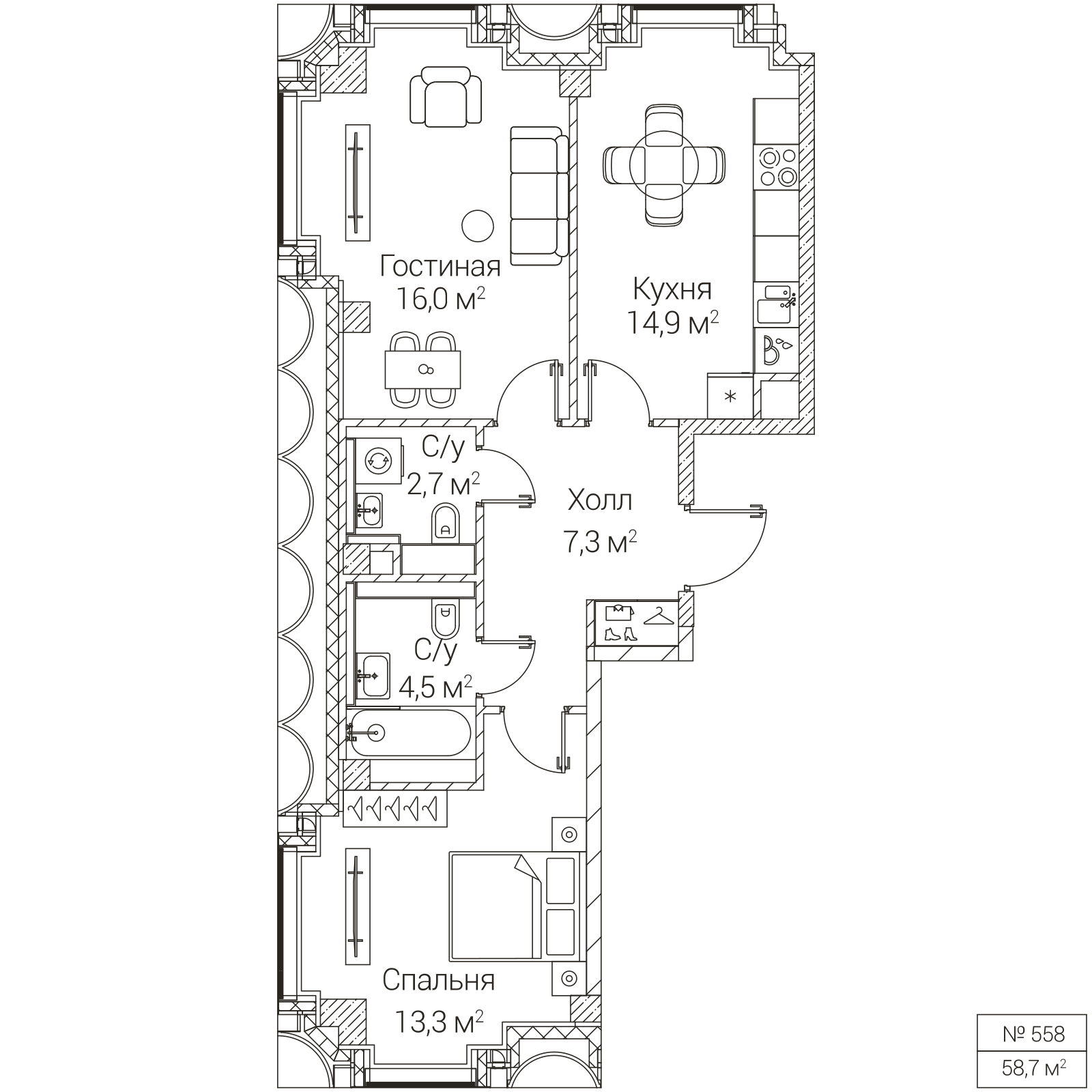 Официальная планировка SEZAR FUTURE, 58,7 м²