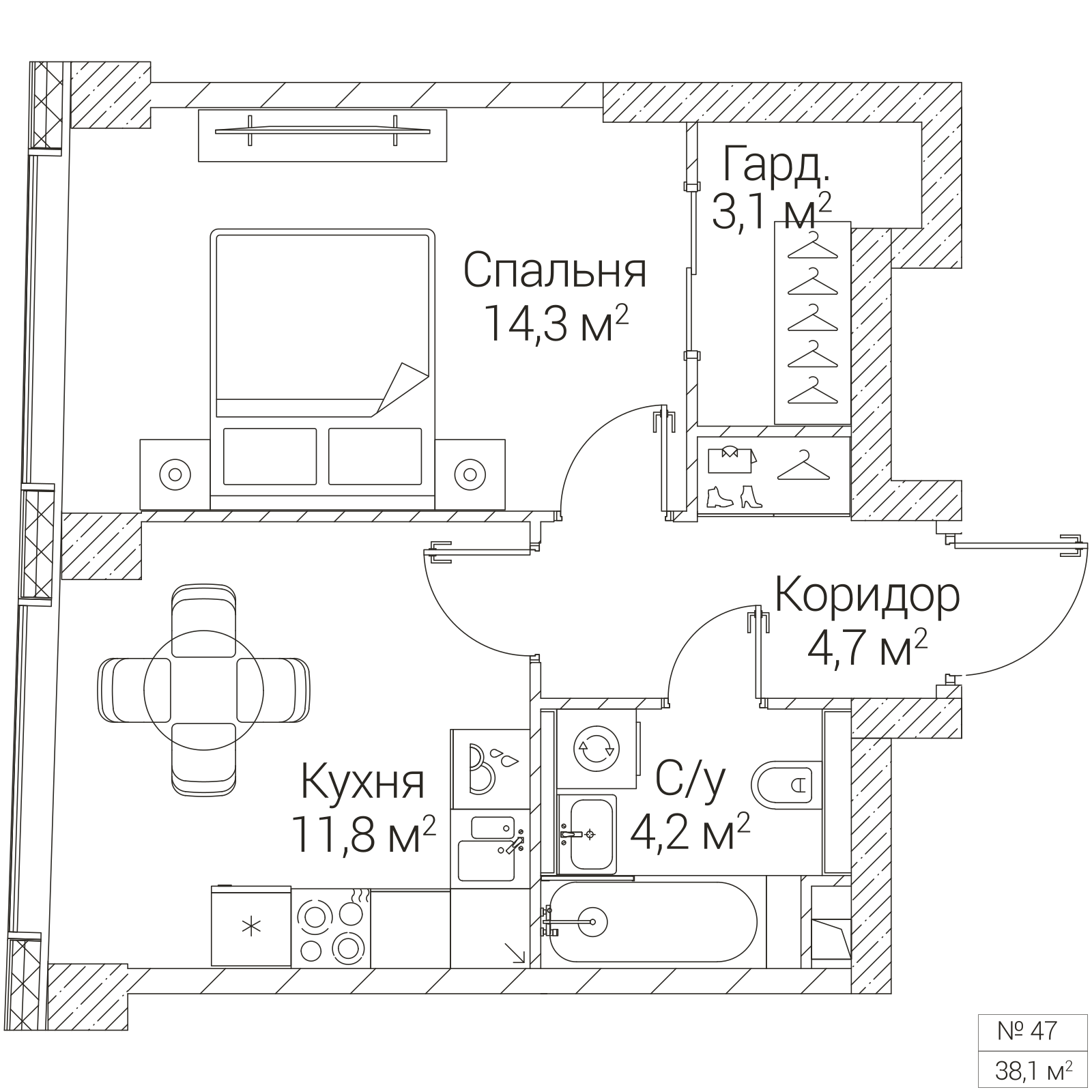 Официальная планировка SEZAR FUTURE, 38,1 м²