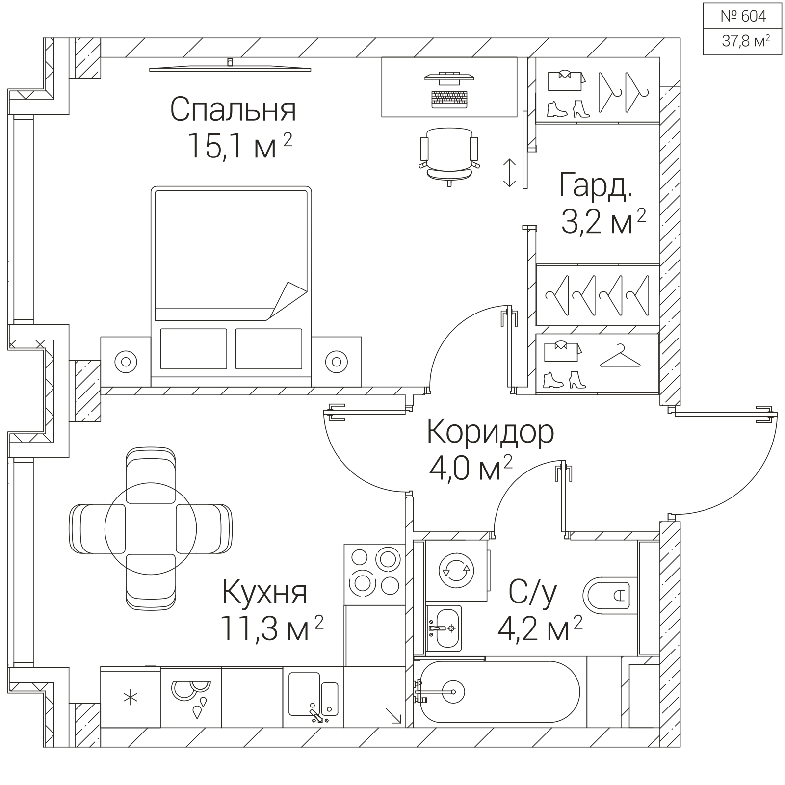 Официальная планировка SEZAR FUTURE, 37,8 м²