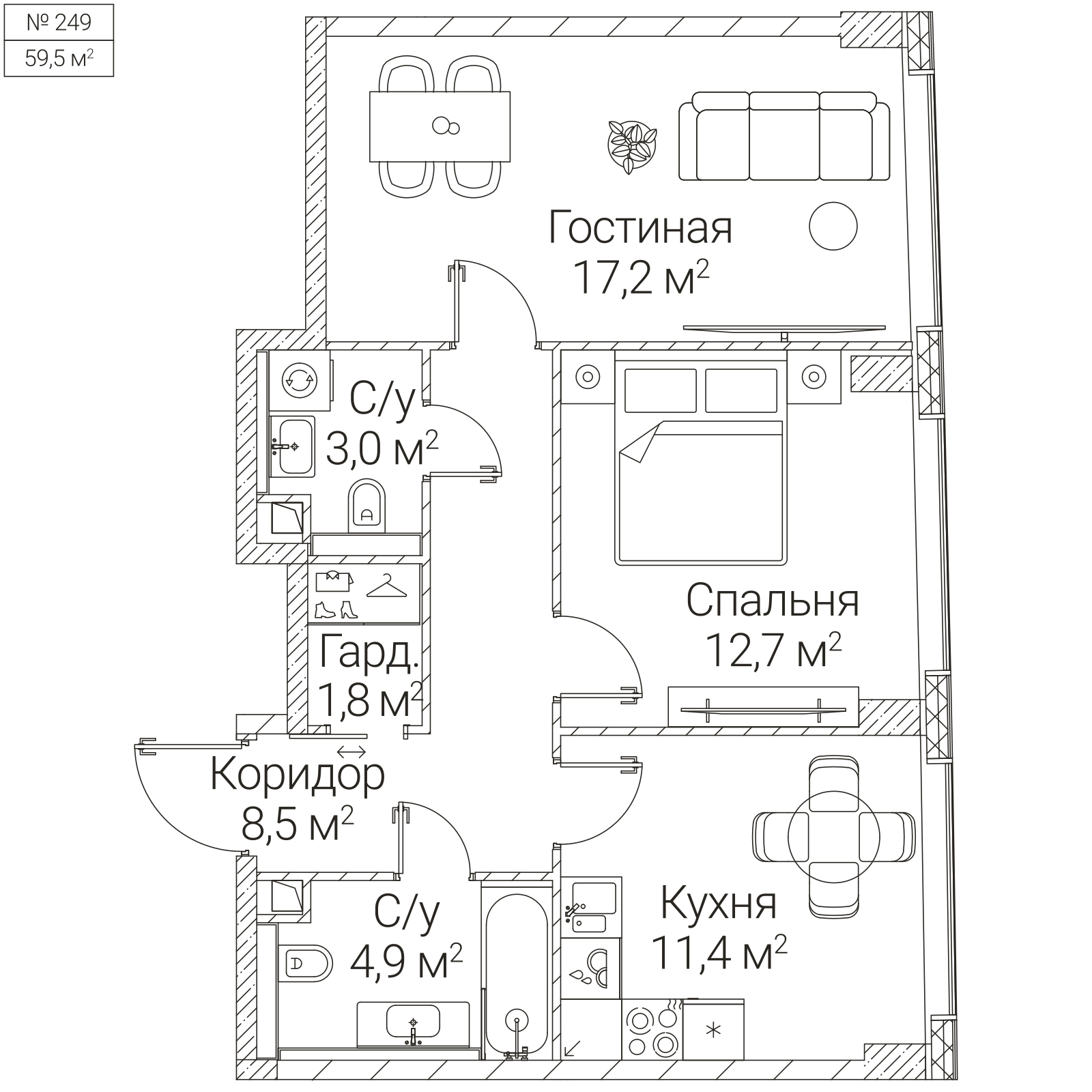 Официальная планировка SEZAR FUTURE, 59,5 м²