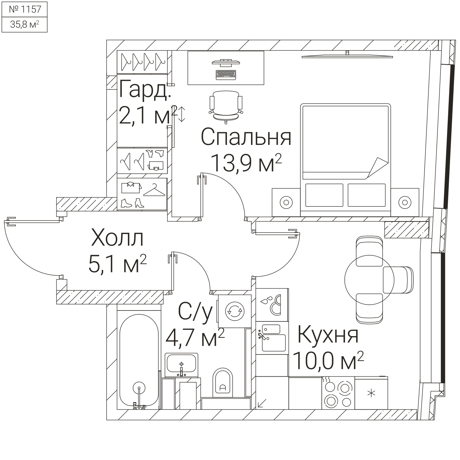 Официальная планировка SEZAR FUTURE, 35,8 м²