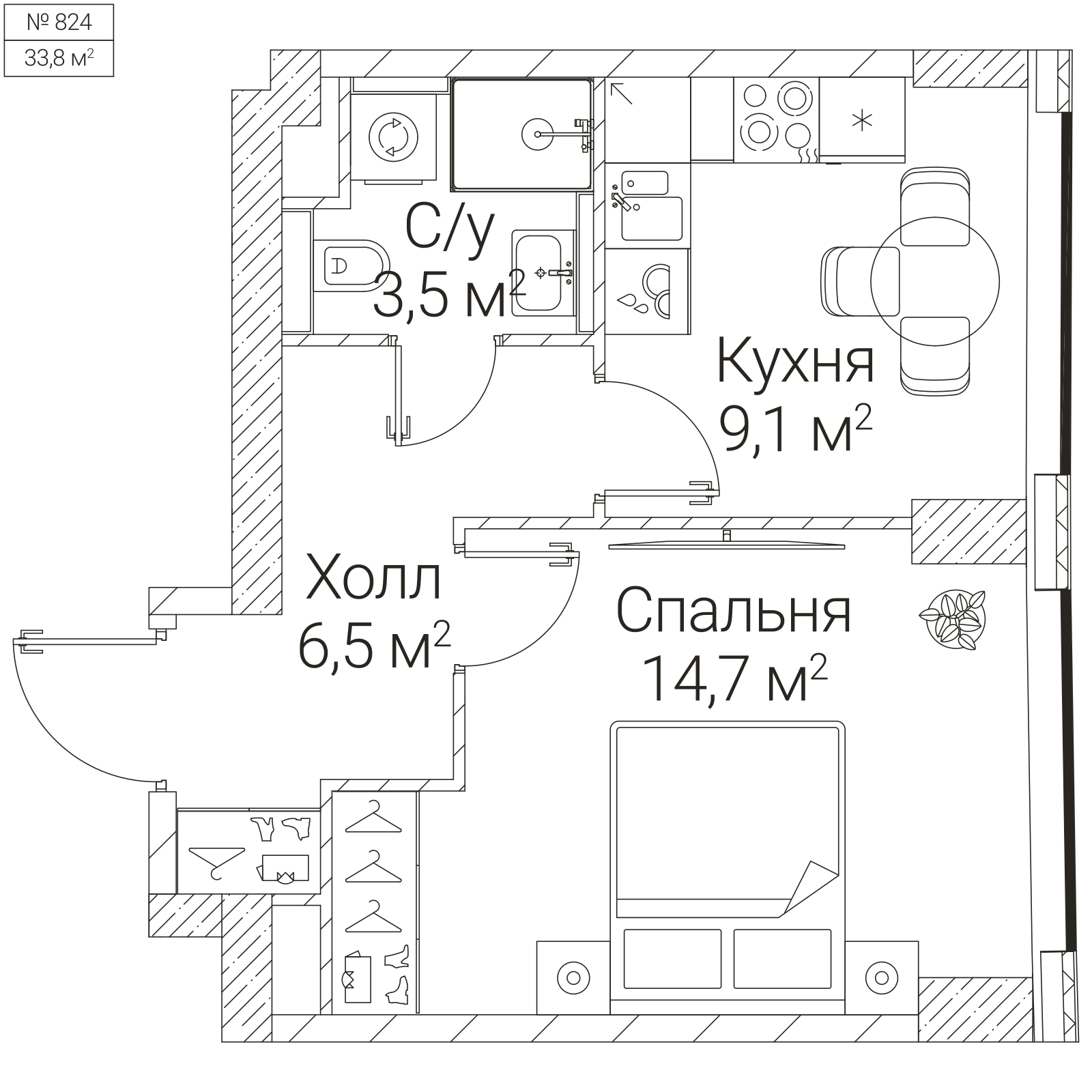 Официальная планировка SEZAR FUTURE, 33,8 м²