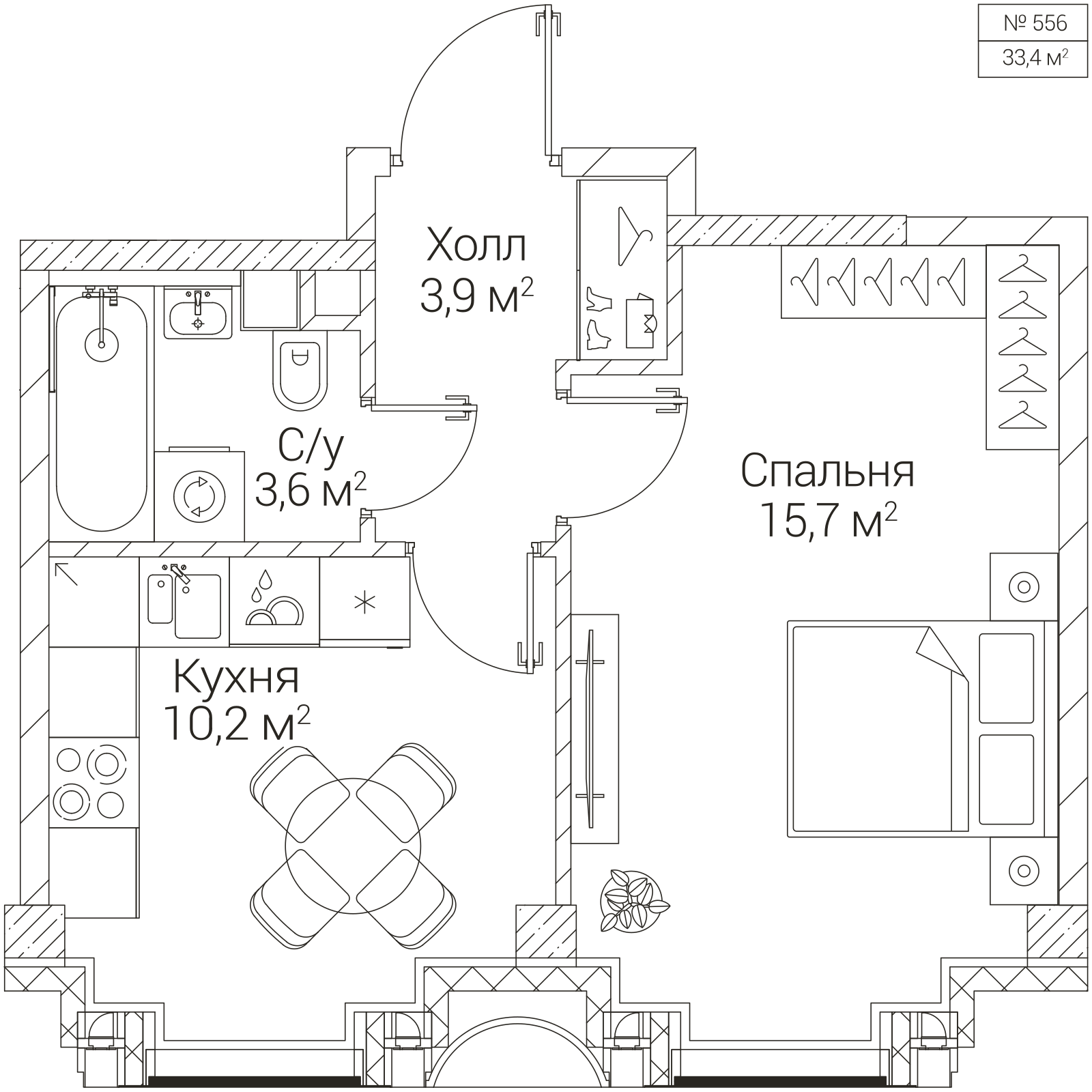 Официальная планировка SEZAR FUTURE, 33,4 м²
