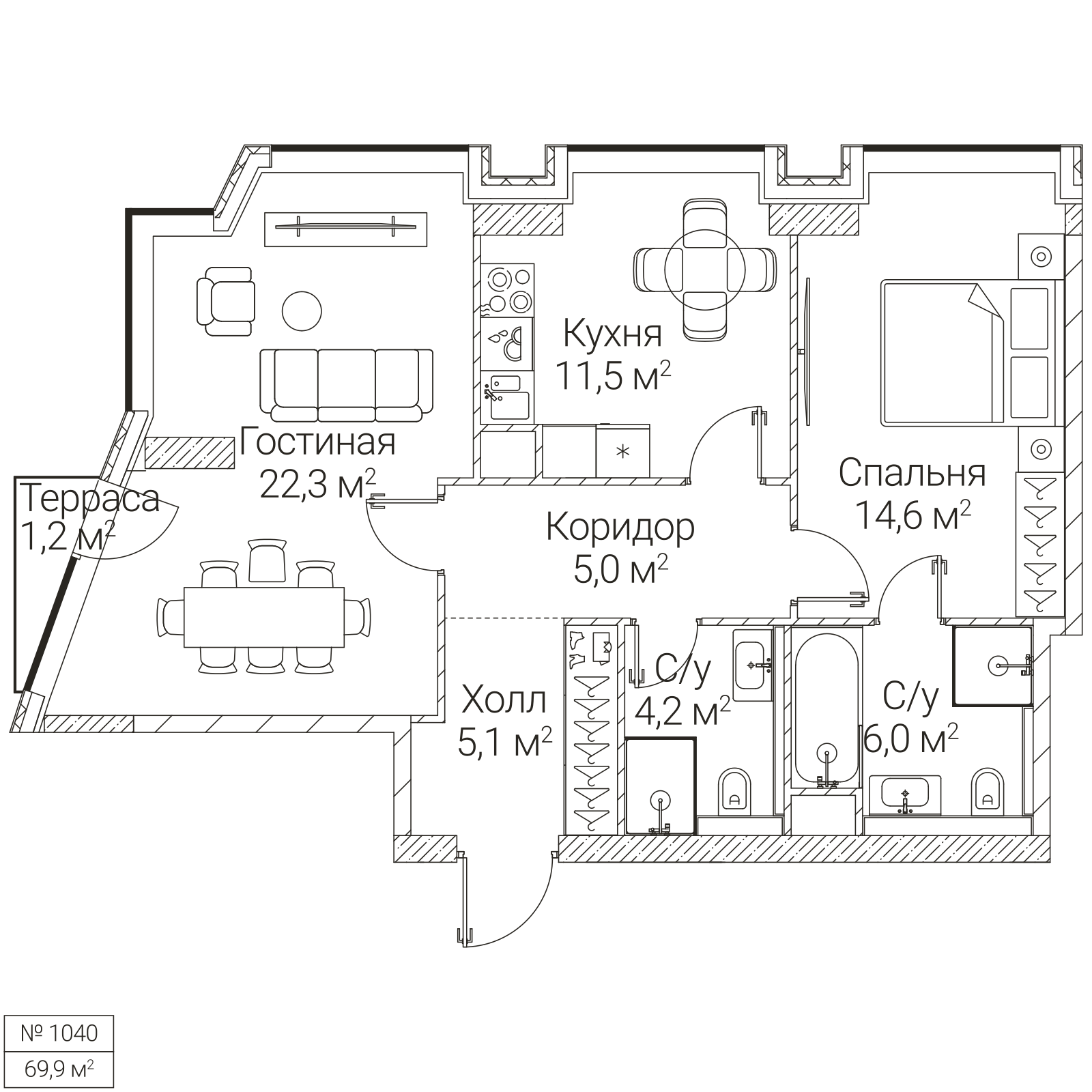 Официальная планировка SEZAR FUTURE, 69,1 м²
