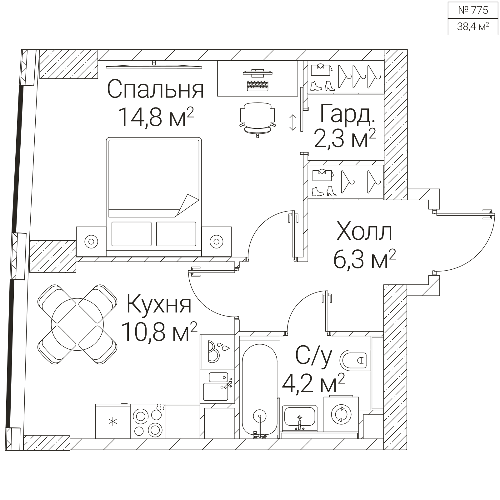 Официальная планировка SEZAR FUTURE, 38,4 м²