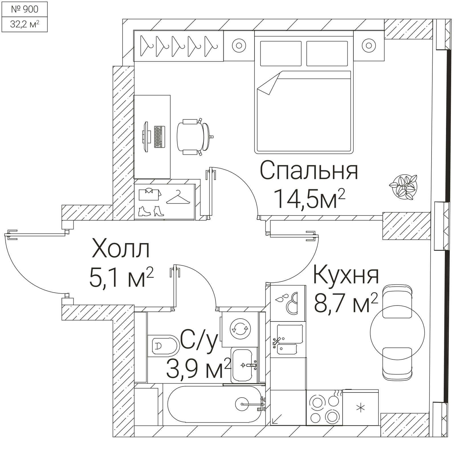 Официальная планировка SEZAR FUTURE, 32,2 м²