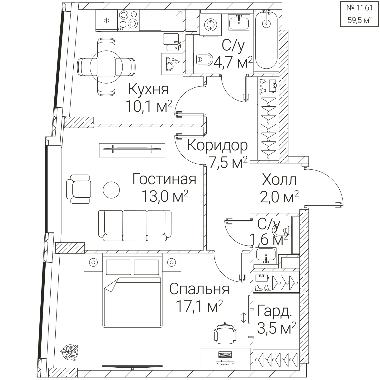 Официальная планировка SEZAR FUTURE, 59,5 м²