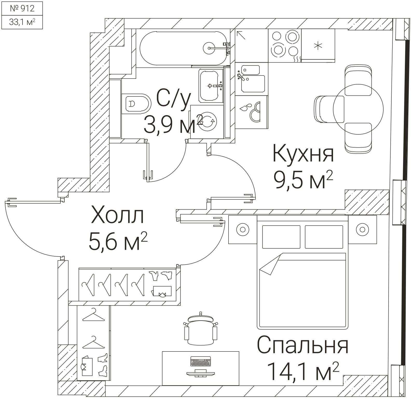 Официальная планировка SEZAR FUTURE, 33,1 м²