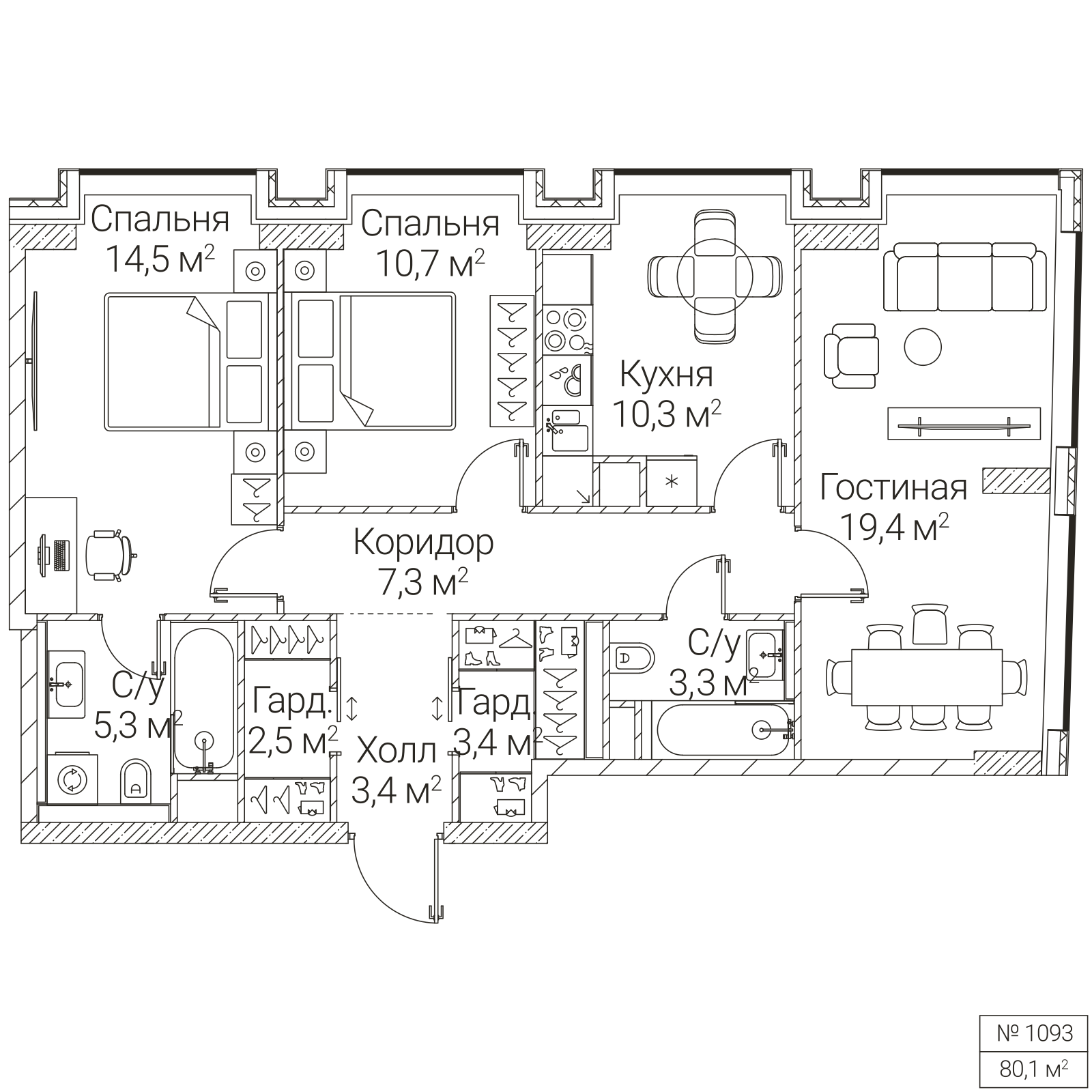 Официальная планировка SEZAR FUTURE, 80,1 м²