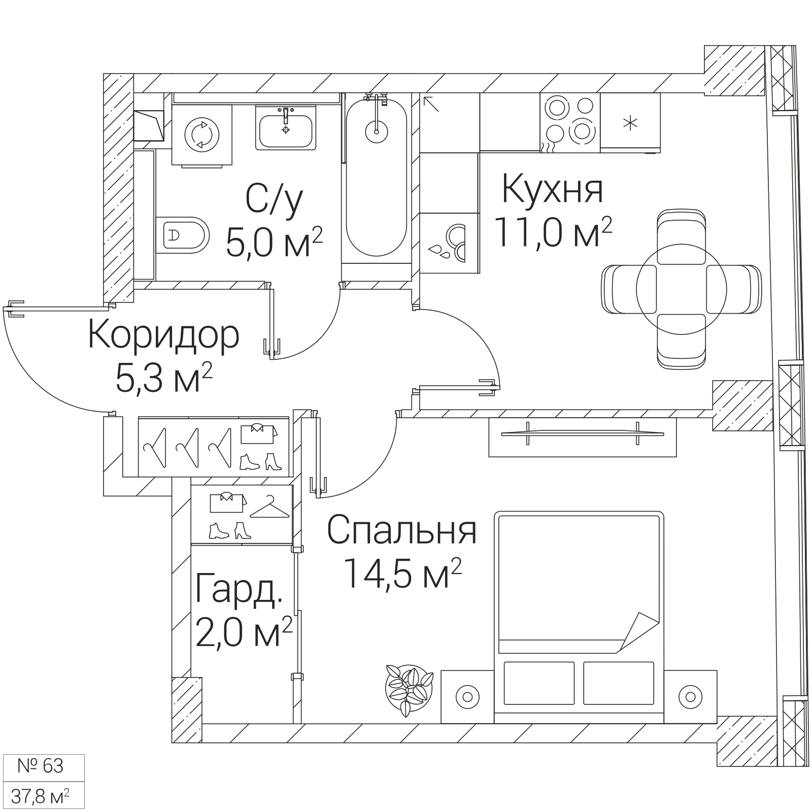 Официальная планировка SEZAR FUTURE, 37,8 м²