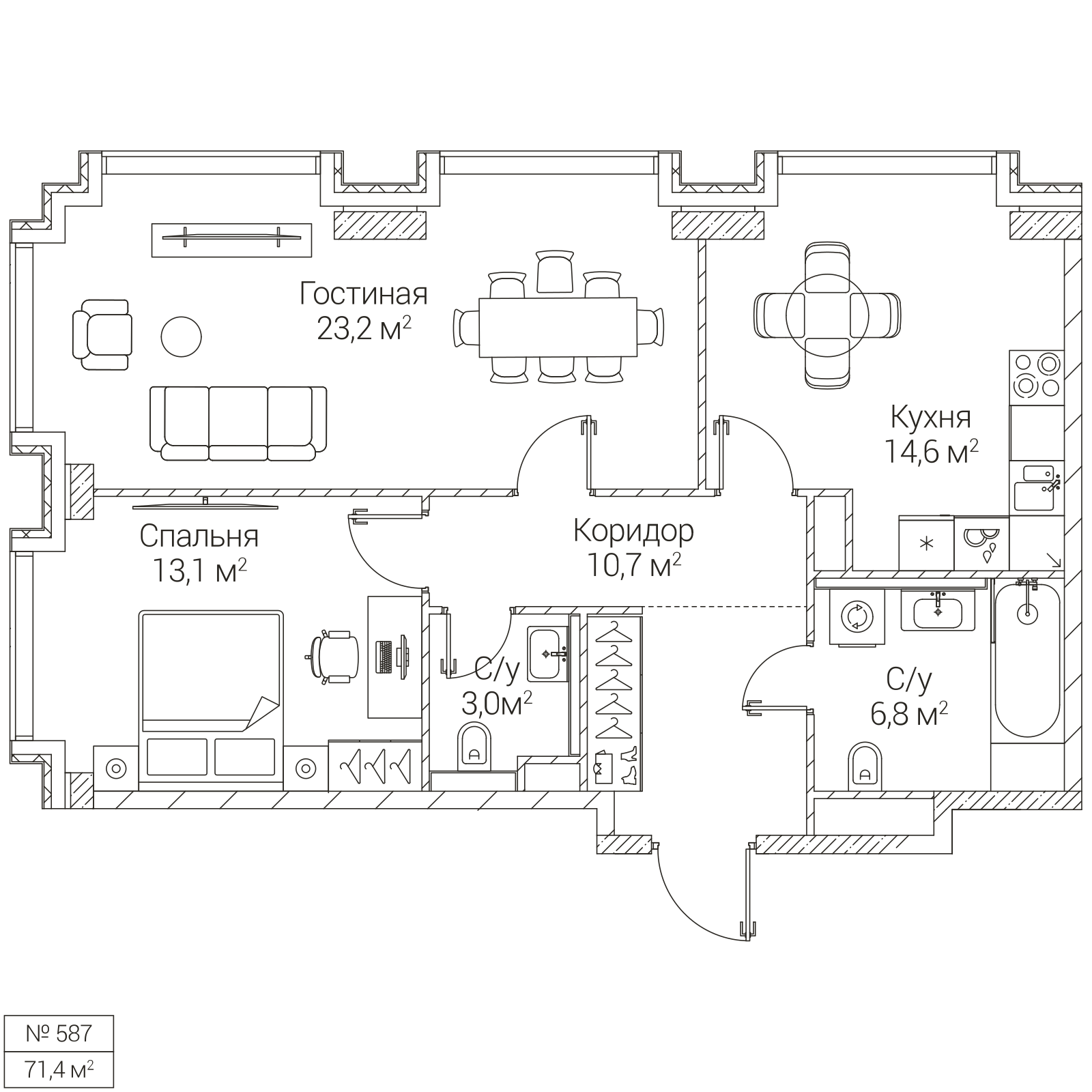 Официальная планировка SEZAR FUTURE, 71,4 м²