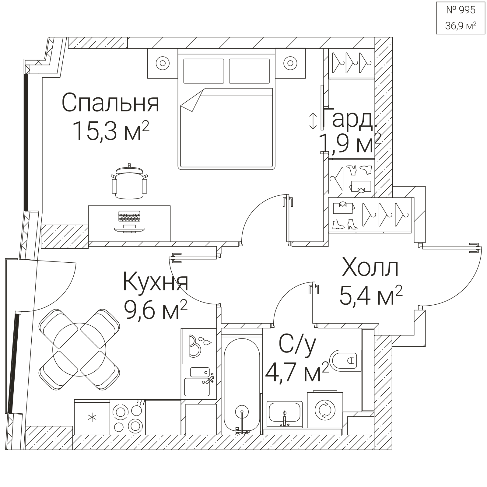 Официальная планировка SEZAR FUTURE, 36,9 м²
