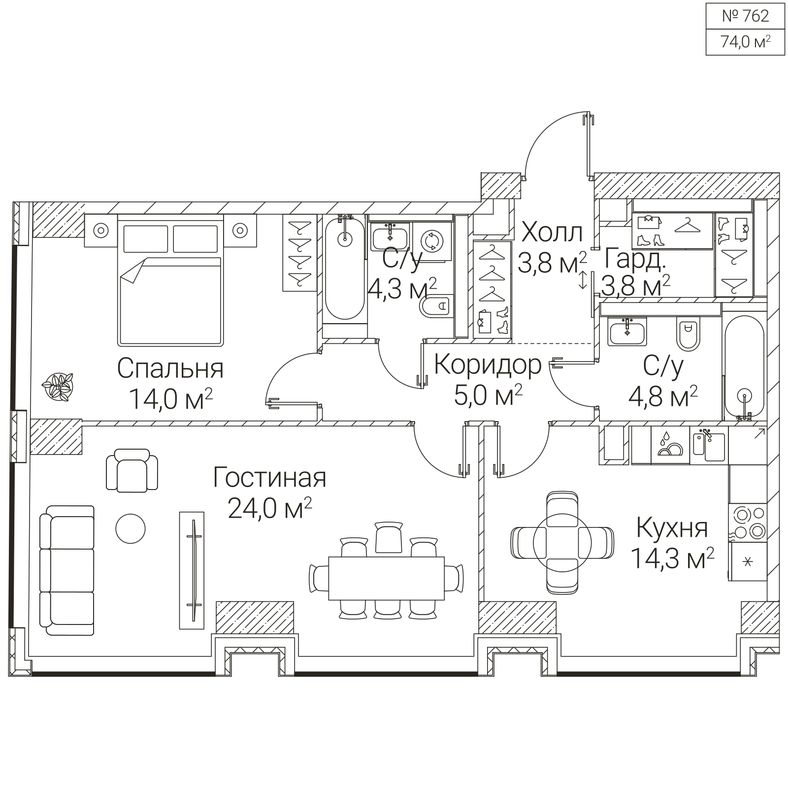 Официальная планировка SEZAR FUTURE, 74 м²
