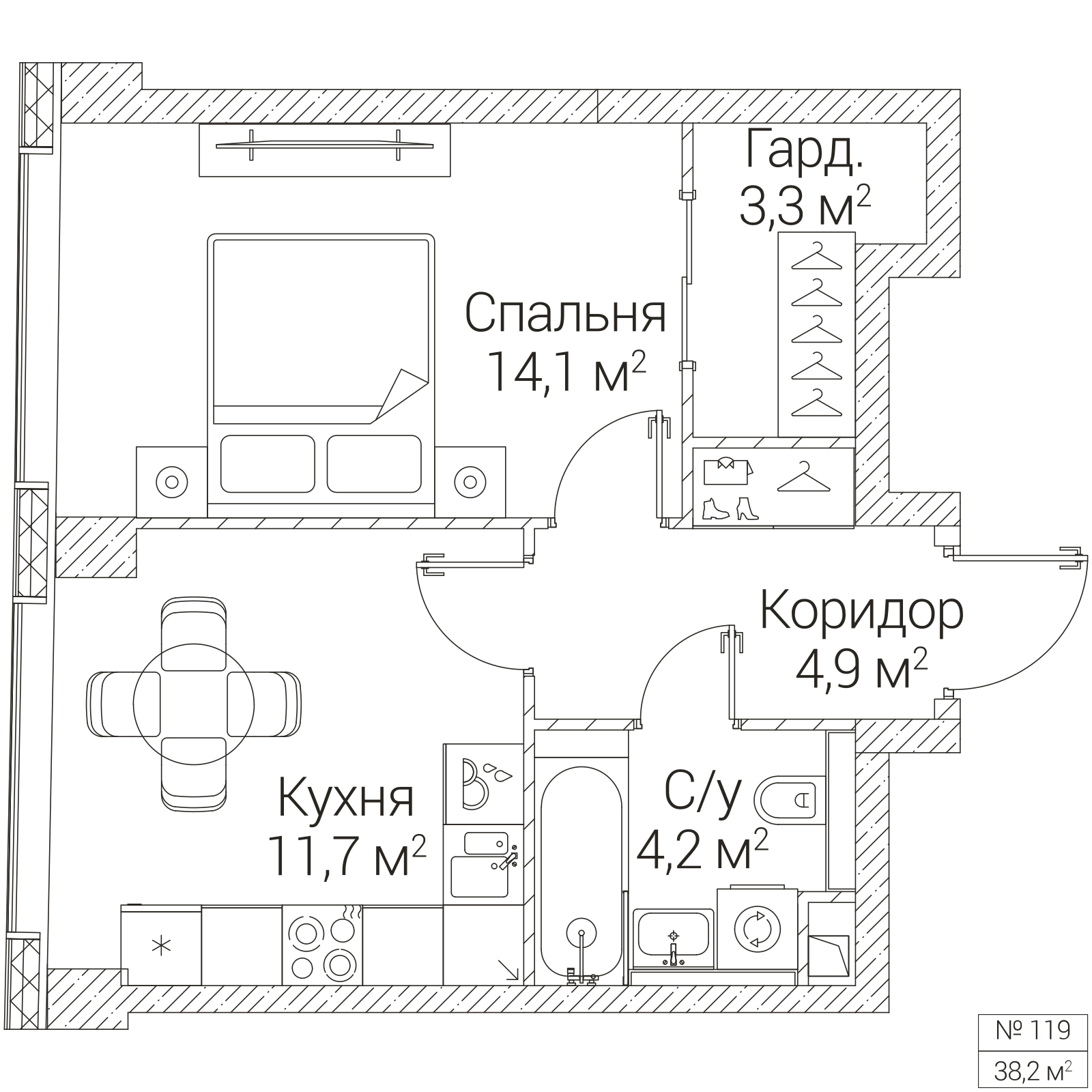 Официальная планировка SEZAR FUTURE, 38,2 м²