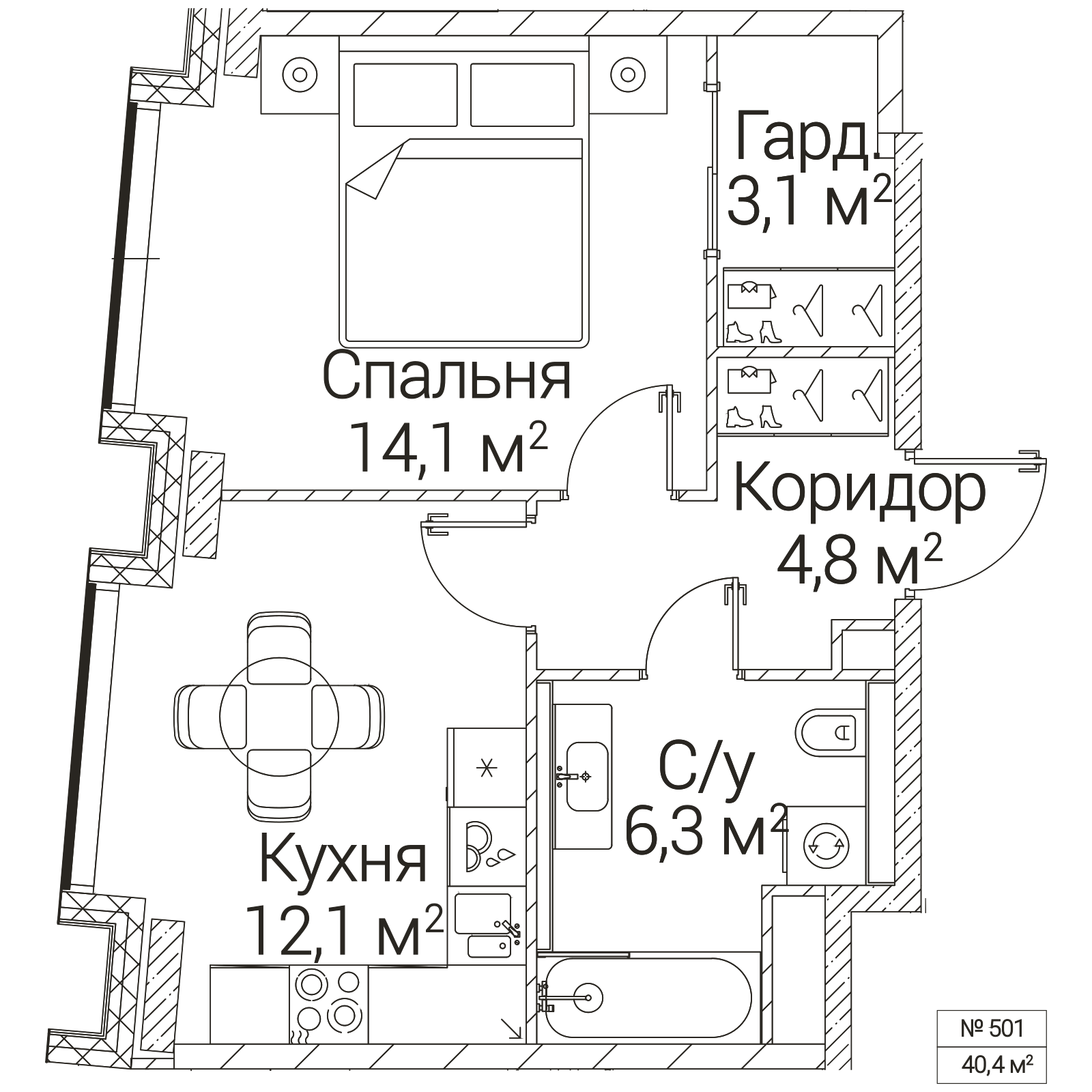 Официальная планировка SEZAR FUTURE, 40,4 м²