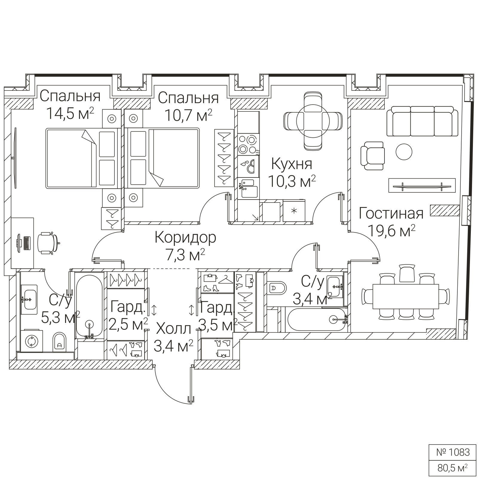 Официальная планировка SEZAR FUTURE, 80,5 м²