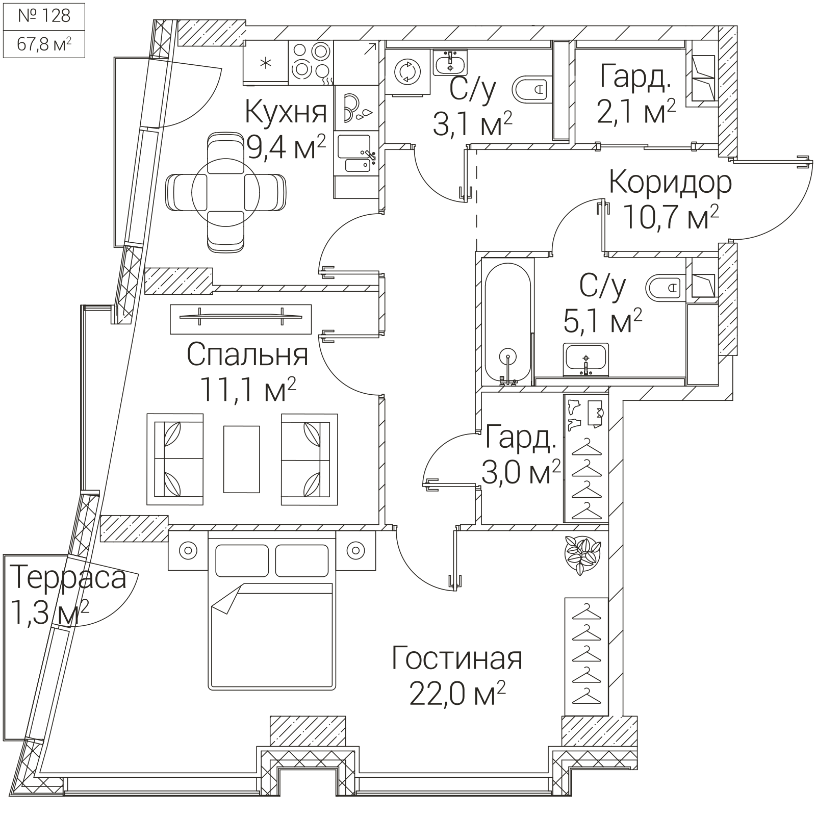 Официальная планировка SEZAR FUTURE, 66,9 м²