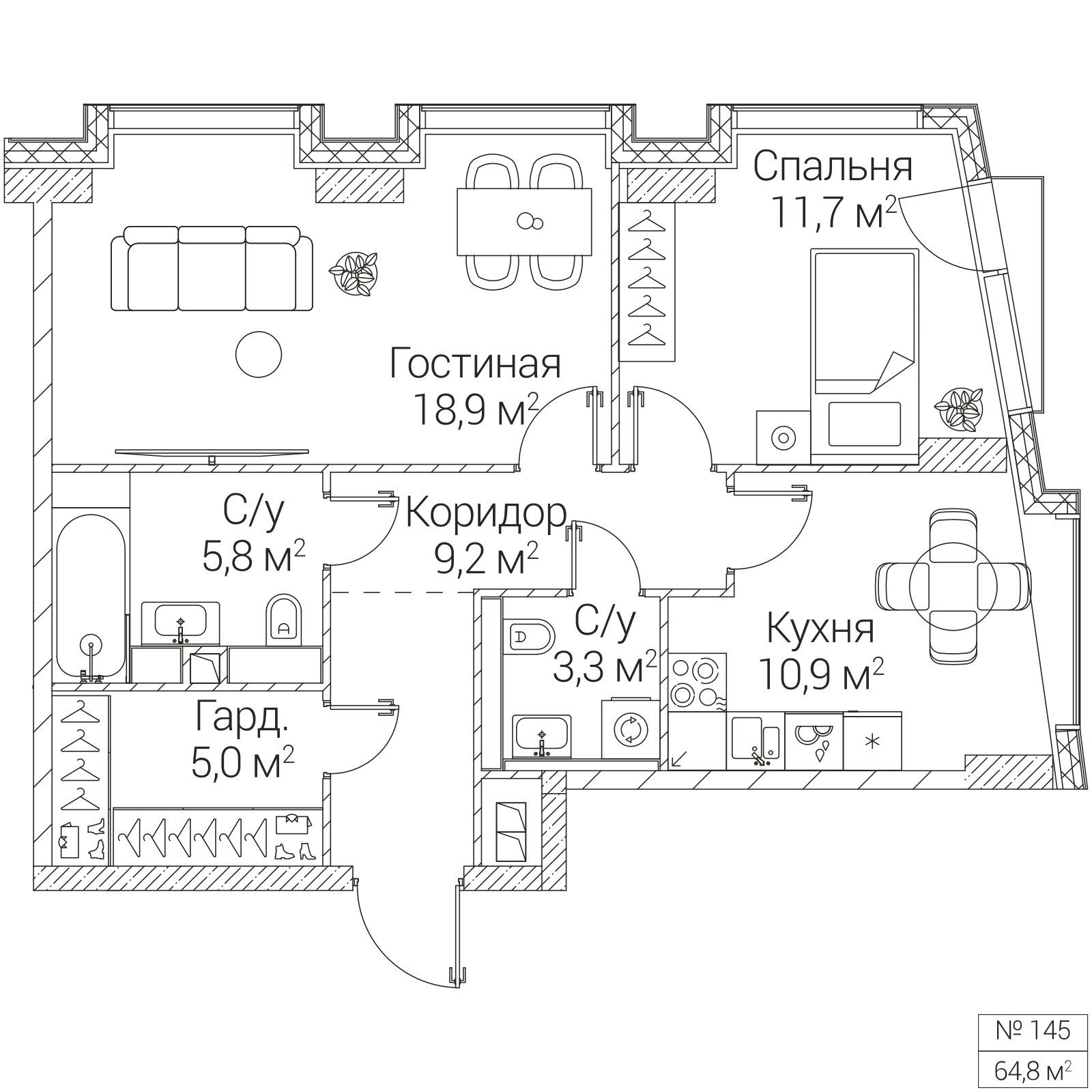 Официальная планировка SEZAR FUTURE, 64,8 м²