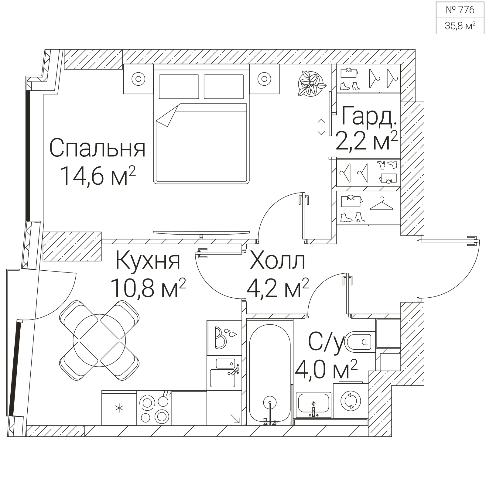 Официальная планировка SEZAR FUTURE, 35,8 м²