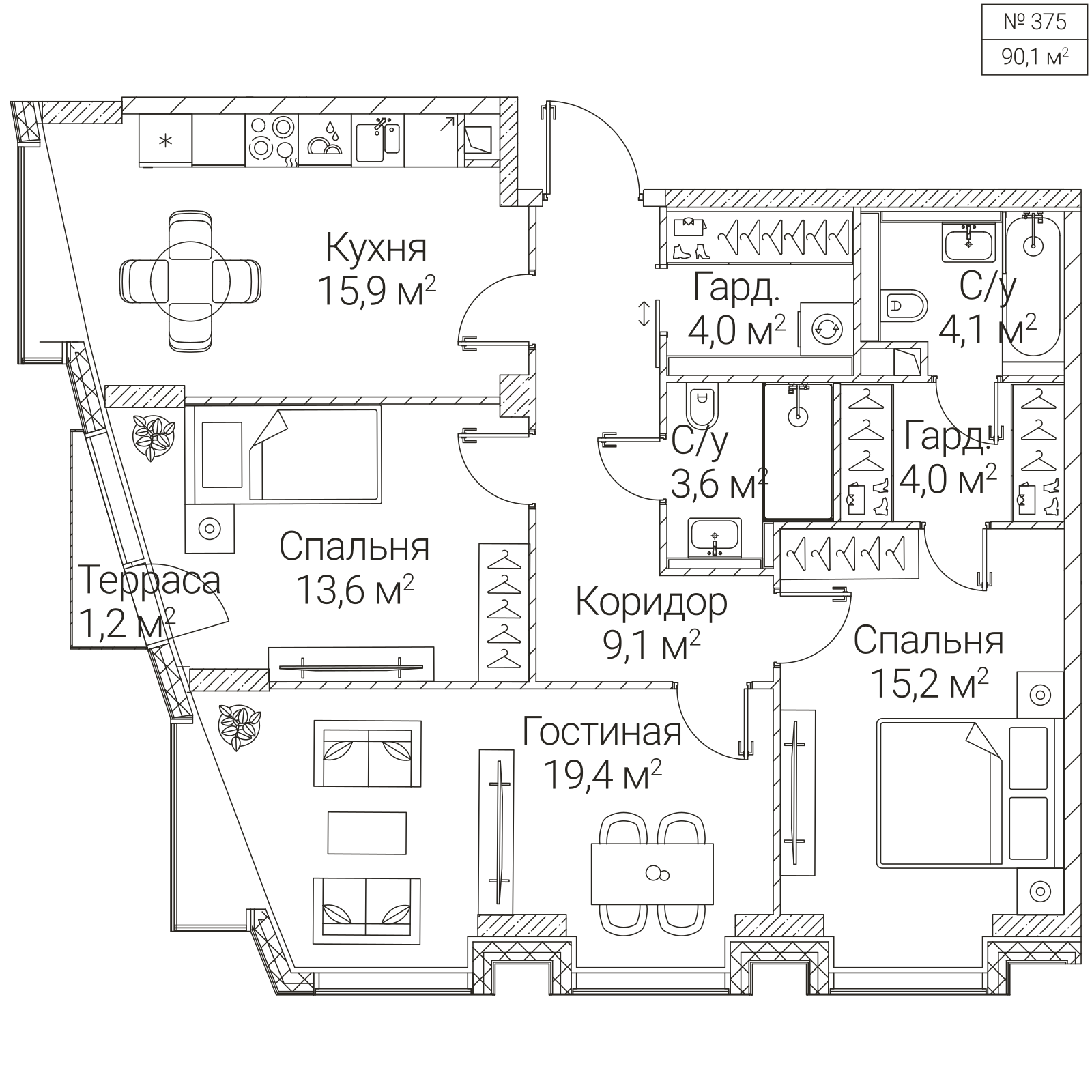 Официальная планировка SEZAR FUTURE, 89,3 м²
