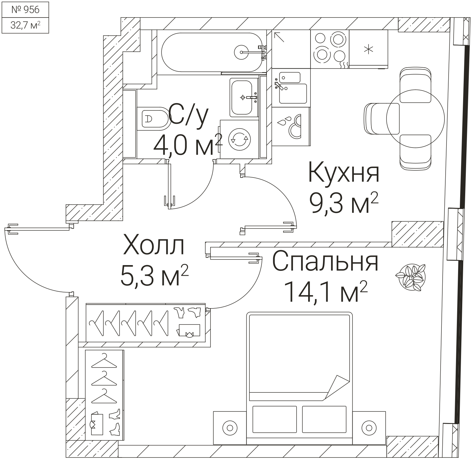 Официальная планировка SEZAR FUTURE, 32,7 м²