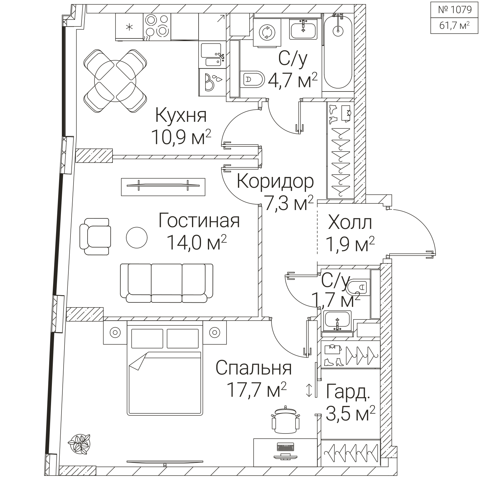 Официальная планировка SEZAR FUTURE, 61,7 м²