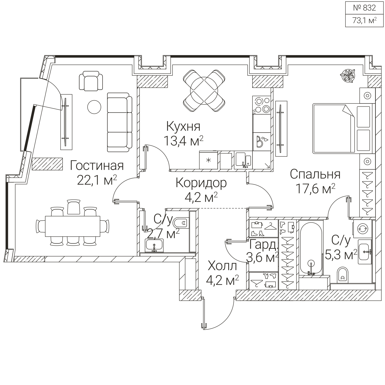 Официальная планировка SEZAR FUTURE, 73,1 м²