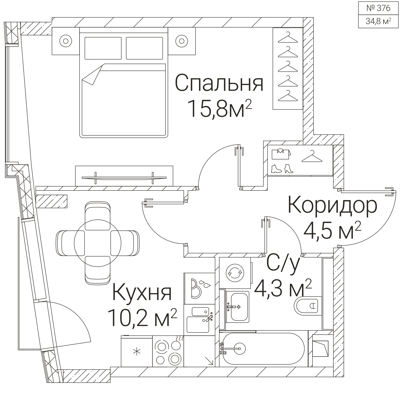 Официальная планировка SEZAR FUTURE, 34,8 м²