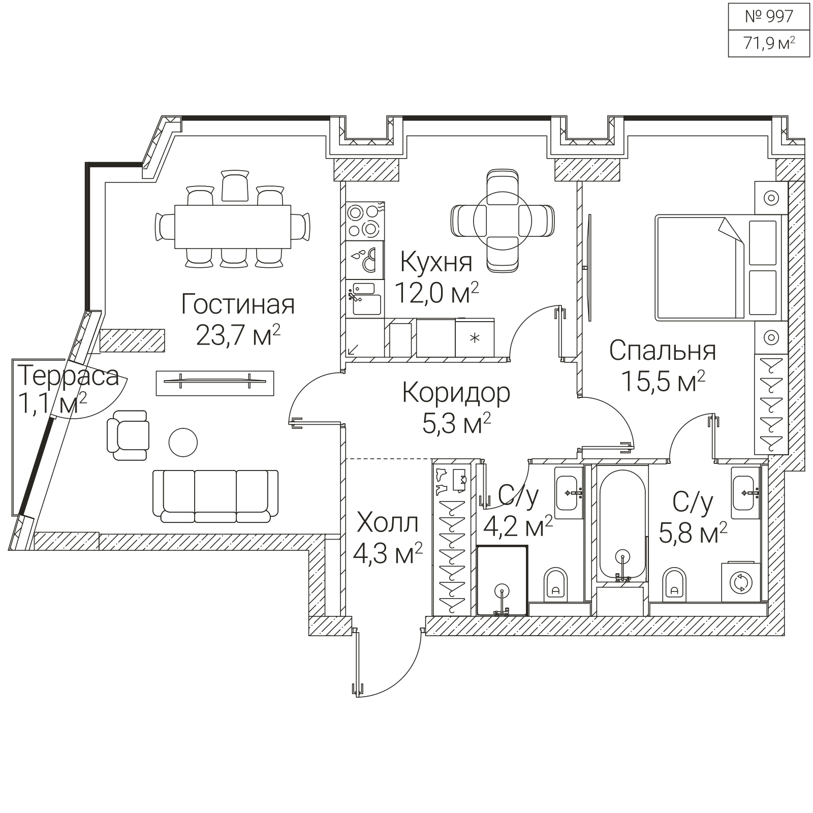 Официальная планировка SEZAR FUTURE, 71,1 м²