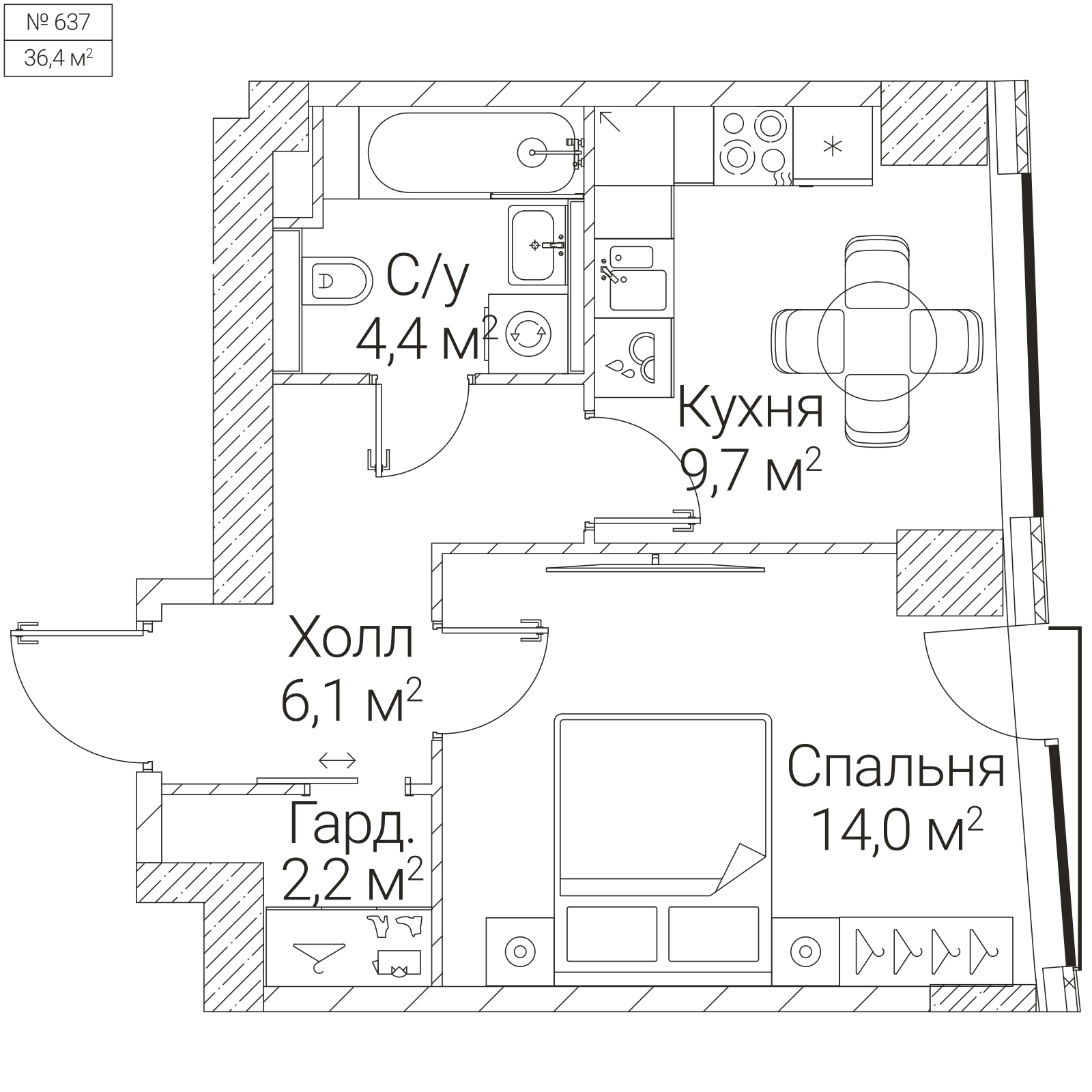 Официальная планировка SEZAR FUTURE, 36,4 м²