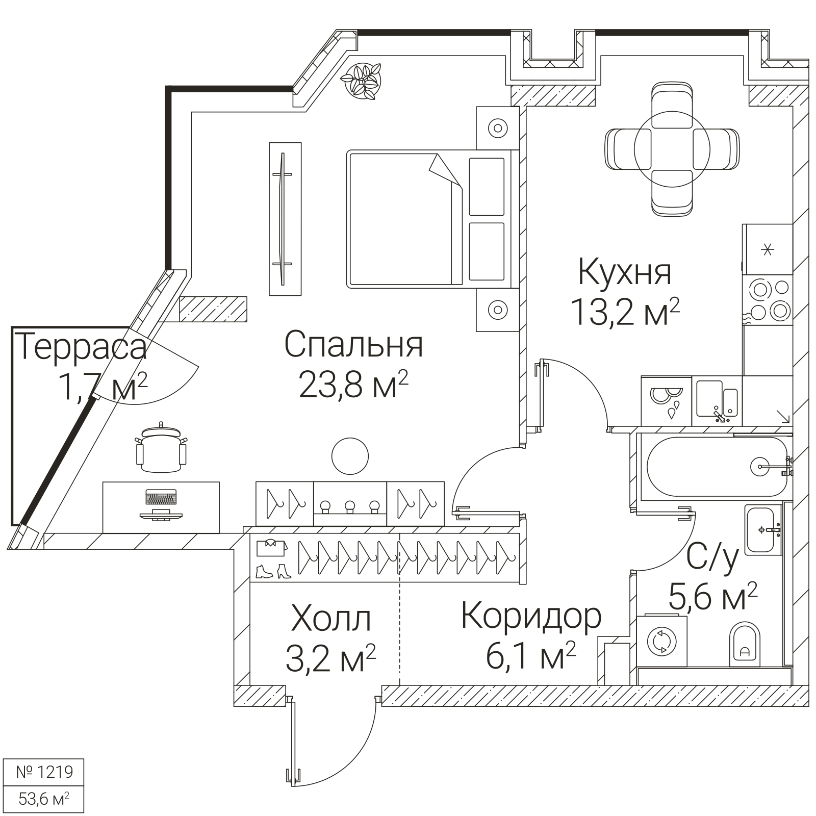 Официальная планировка SEZAR FUTURE, 52,4 м²