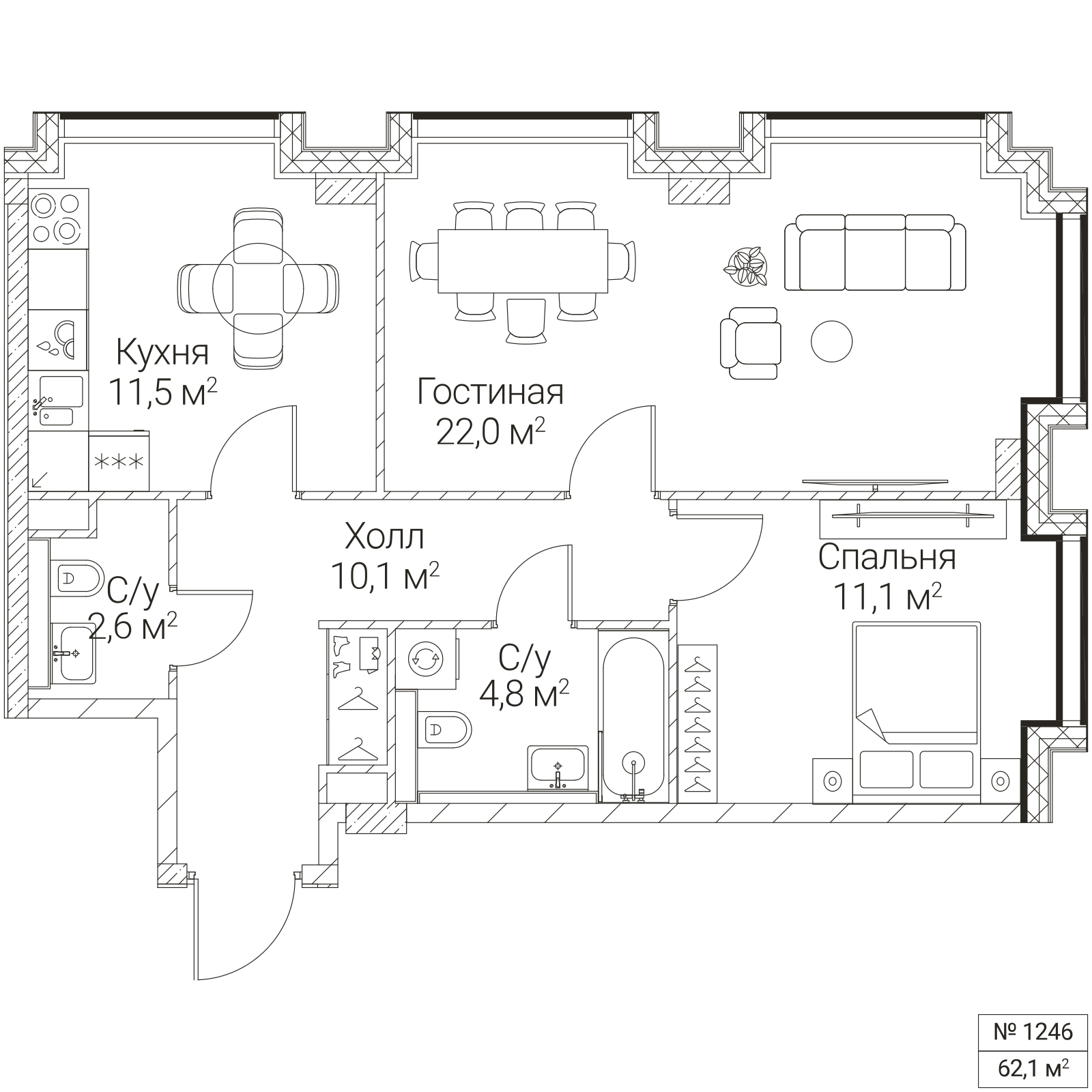 Официальная планировка SEZAR FUTURE, 62,1 м²