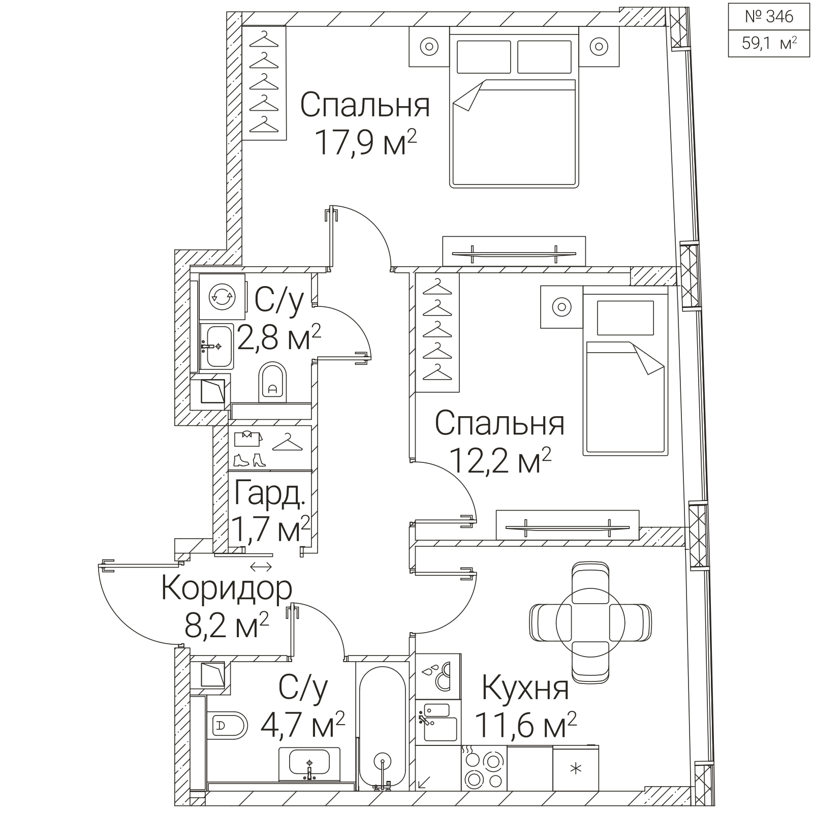 Официальная планировка SEZAR FUTURE, 59,1 м²