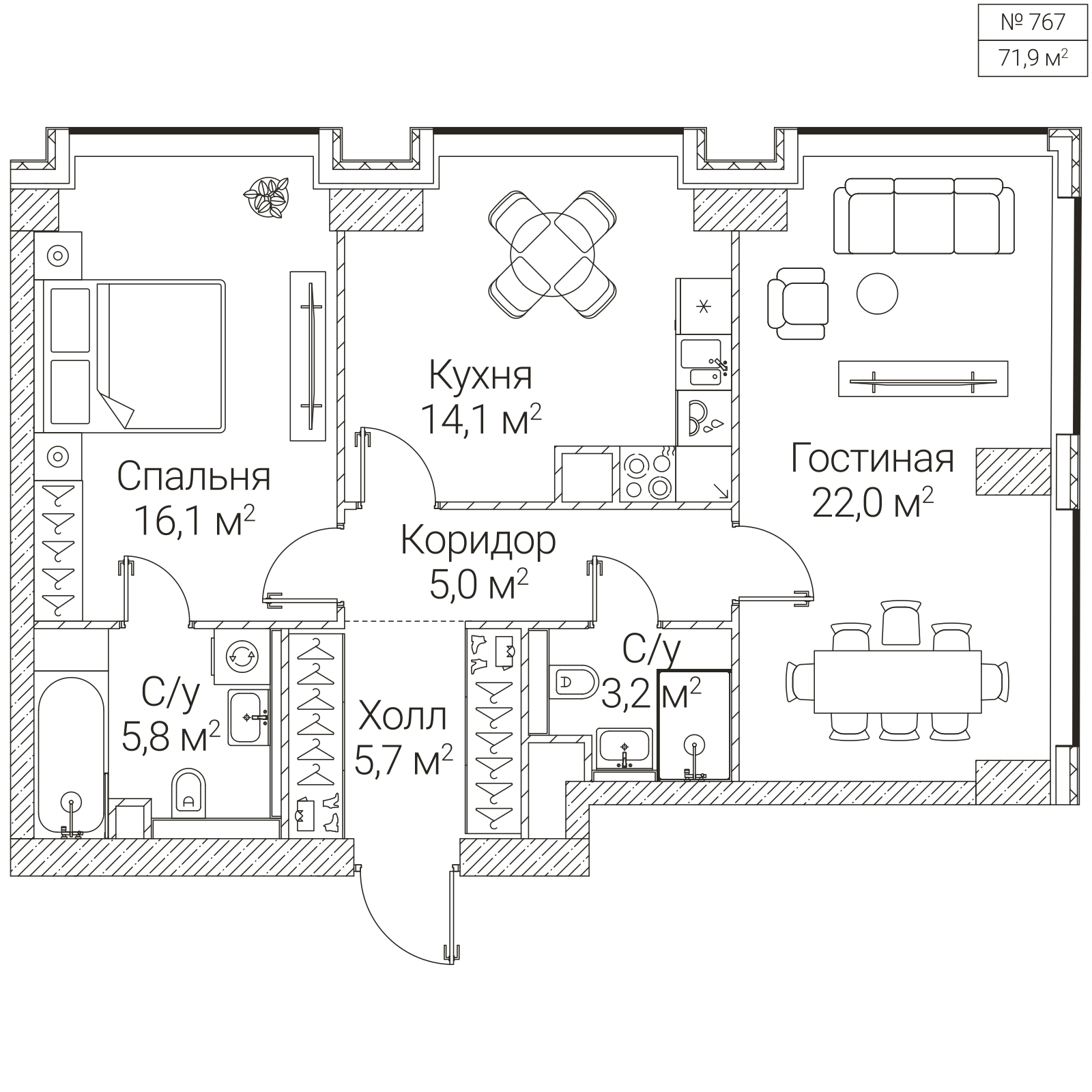 Официальная планировка SEZAR FUTURE, 71,9 м²