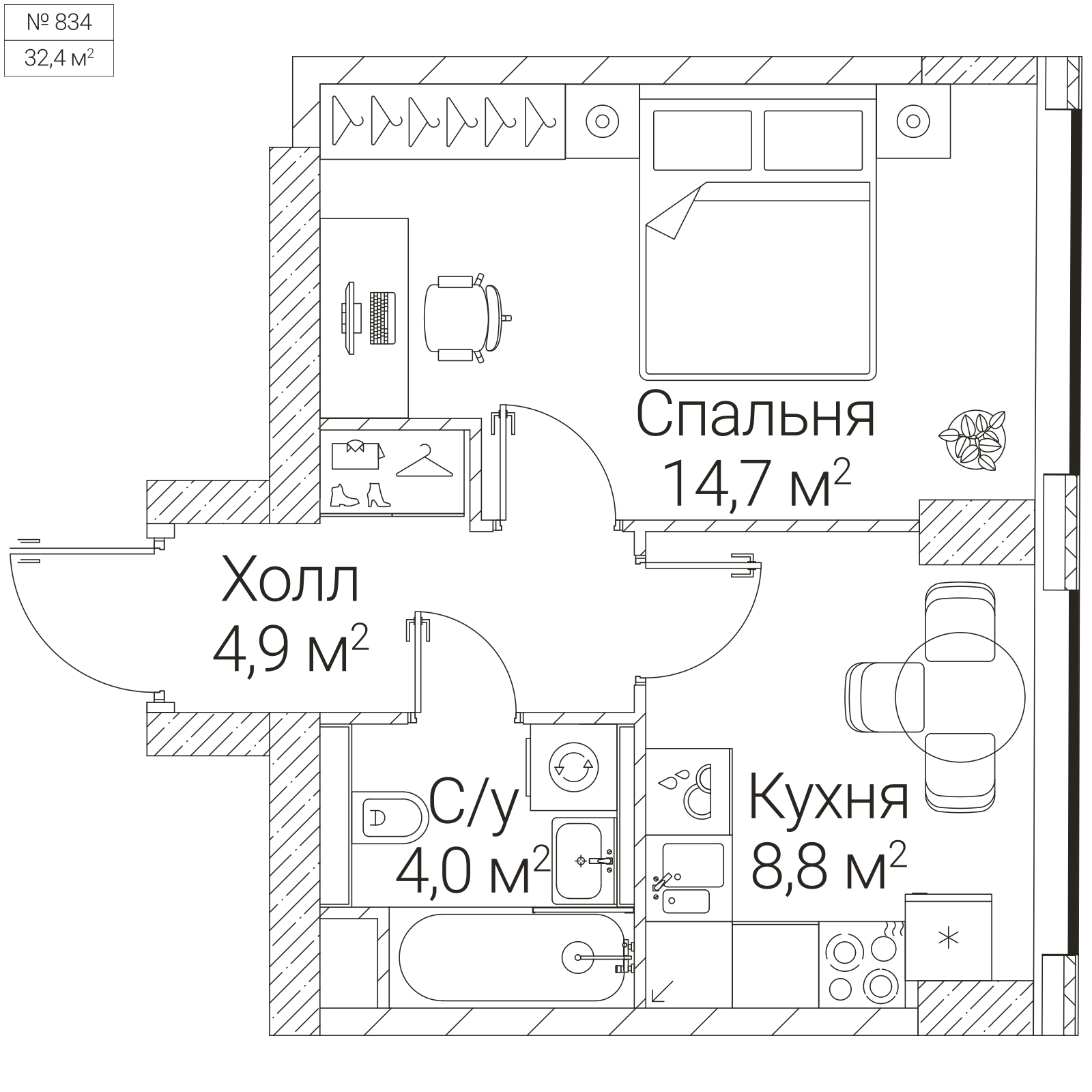 Официальная планировка SEZAR FUTURE, 32,4 м²