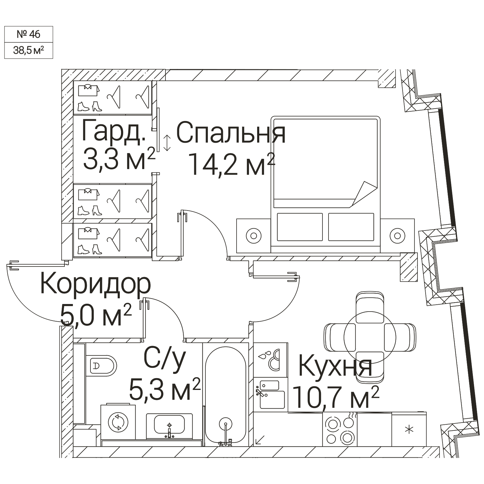 Официальная планировка SEZAR FUTURE, 38,5 м²