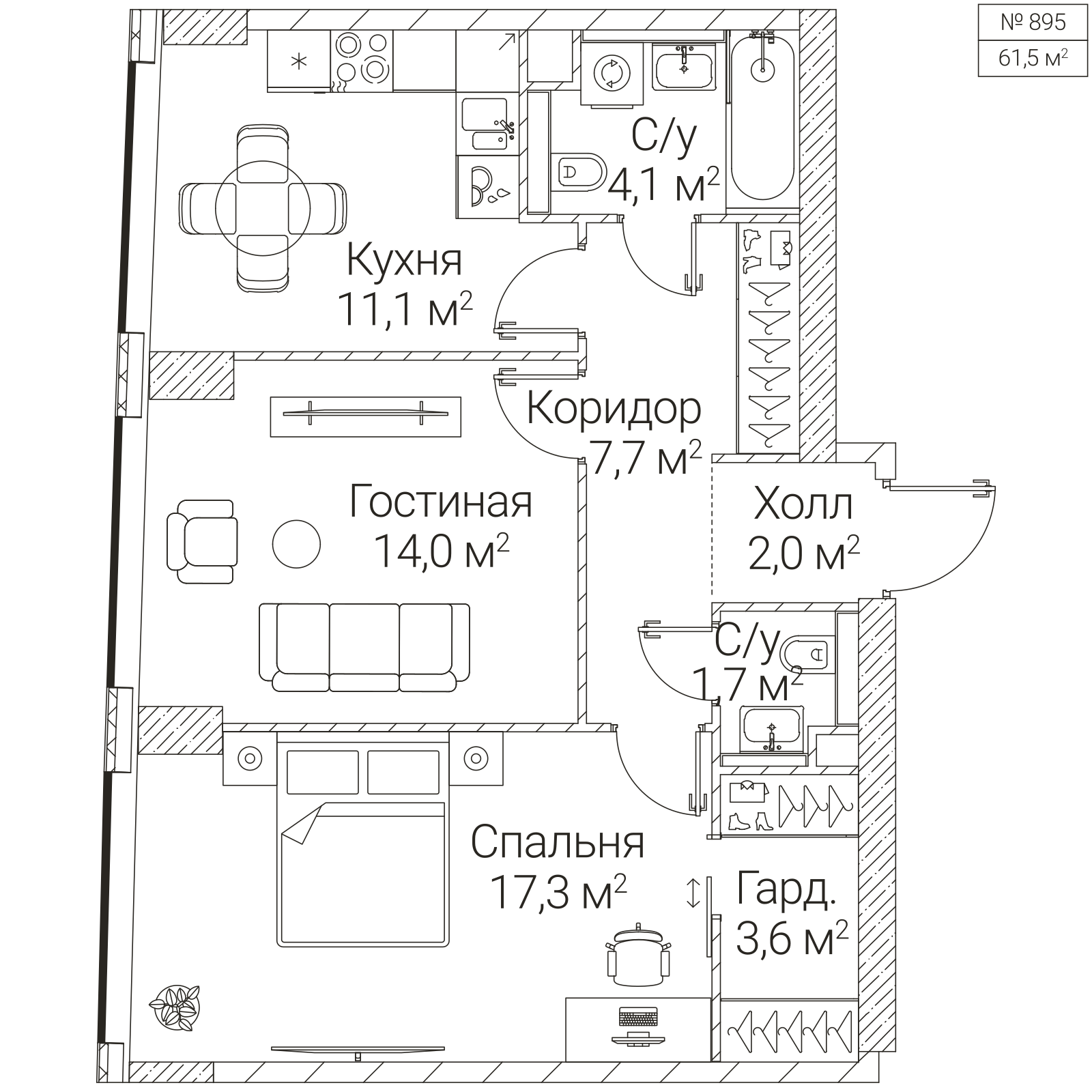 Официальная планировка SEZAR FUTURE, 61,5 м²