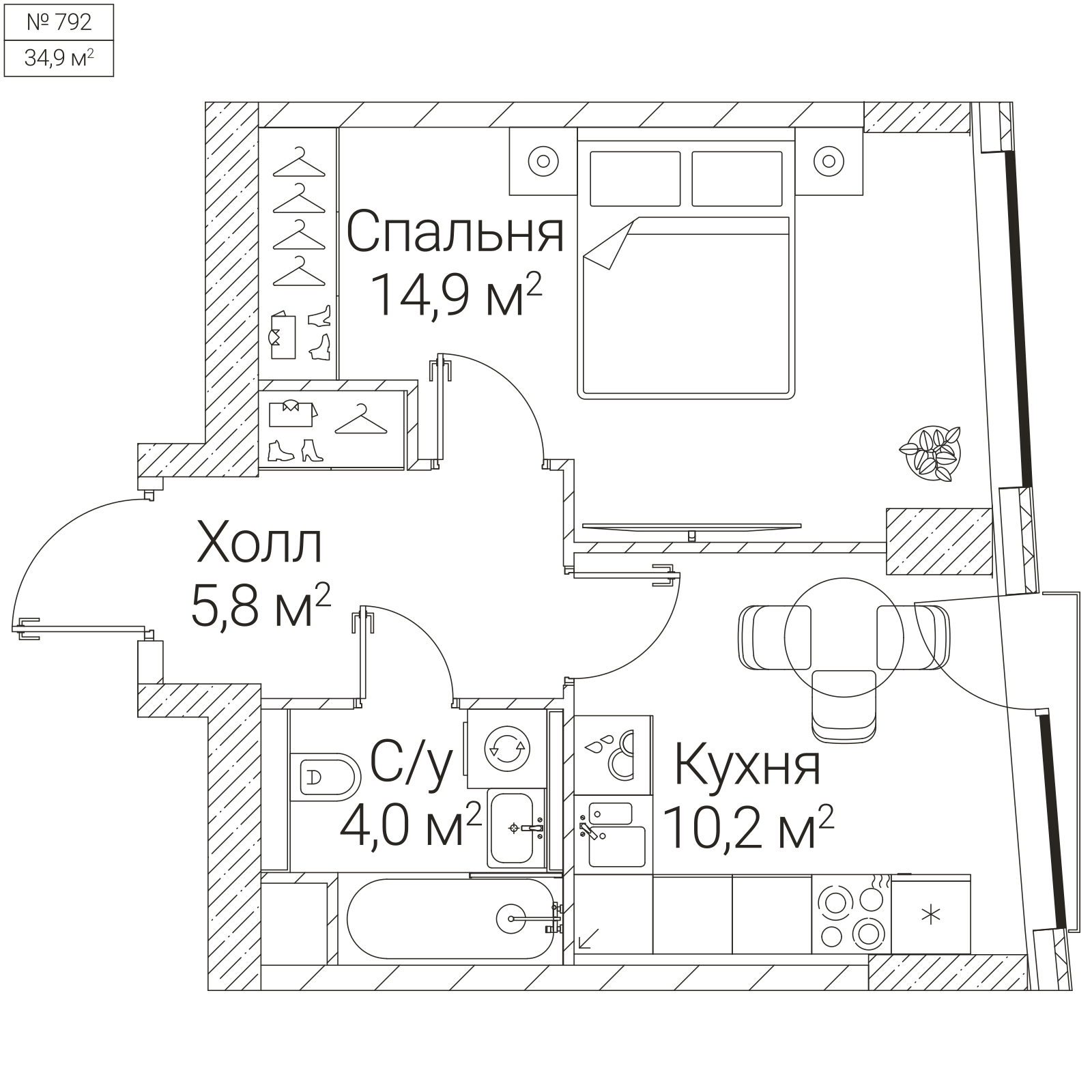 Официальная планировка SEZAR FUTURE, 34,9 м²