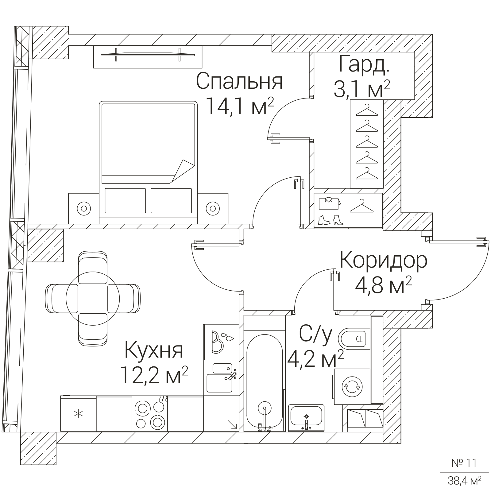 Официальная планировка SEZAR FUTURE, 38,4 м²