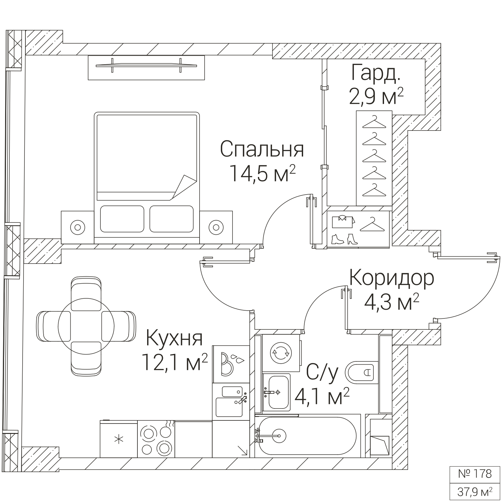 Официальная планировка SEZAR FUTURE, 37,9 м²